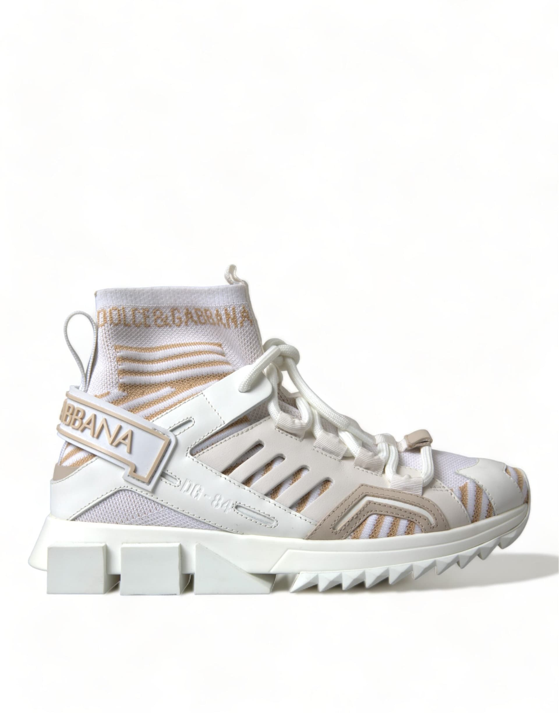 Dolce & Gabbana White Beige Sorrento Socks Sneakers Shoes - 5