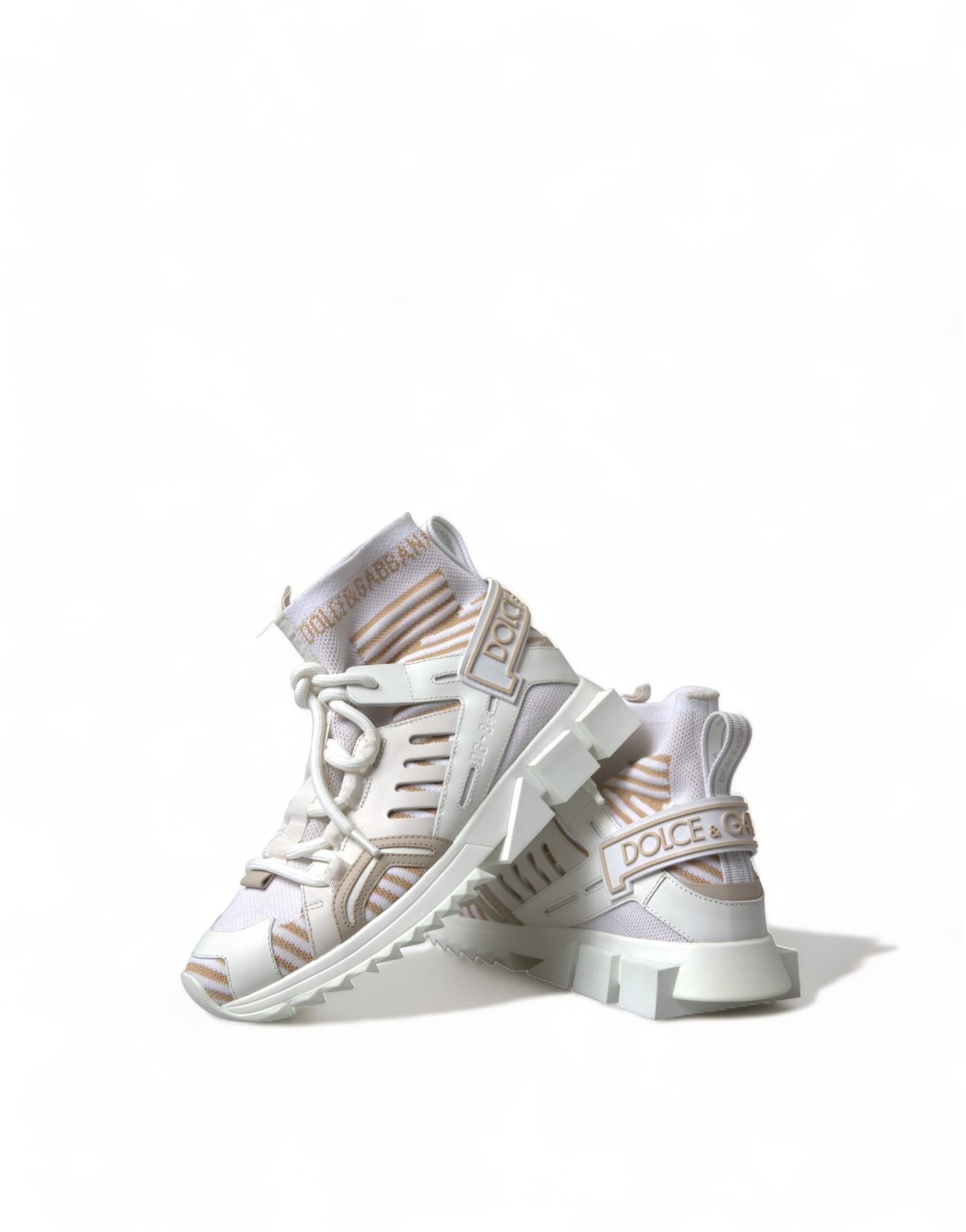 Dolce & Gabbana White Beige Sorrento Socks Sneakers Shoes - 7