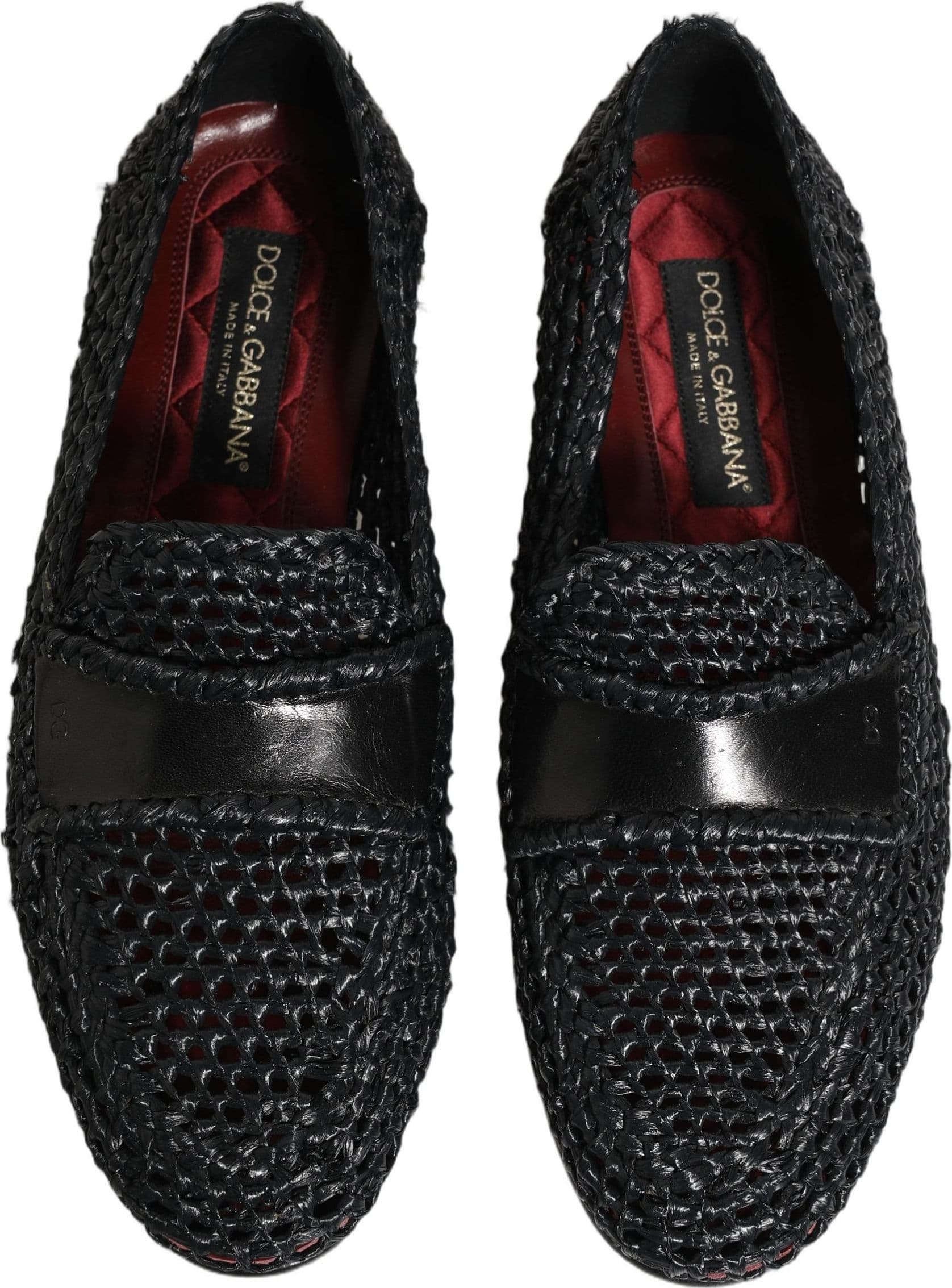 Dolce & Gabbana Black Woven Raffia Slip On Loafers Shoes - 3