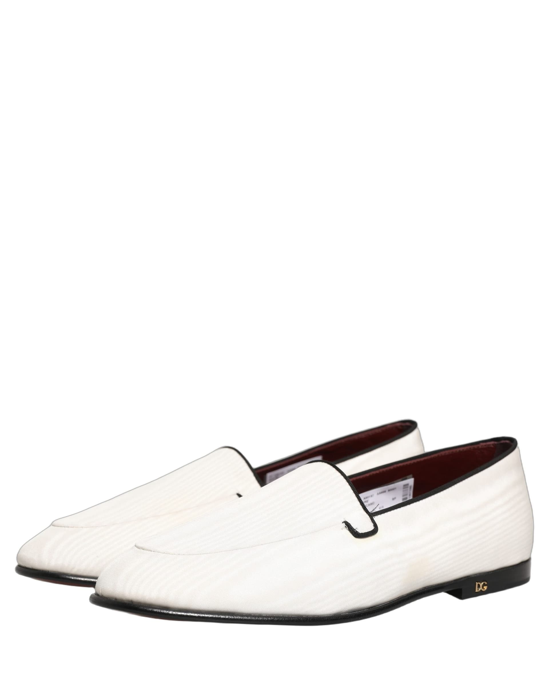 Dolce & Gabbana White Velvet Slip On Men Flats Loafers Shoes - 2