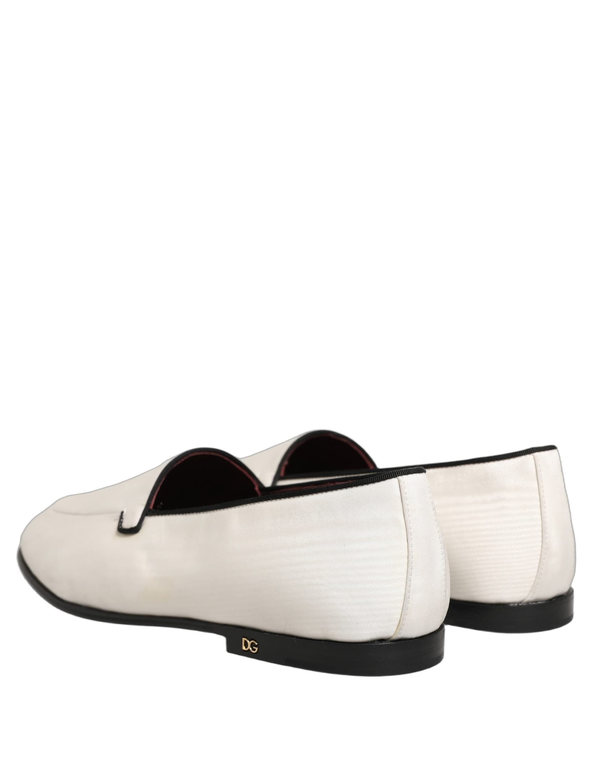 Dolce & Gabbana White Velvet Slip On Men Flats Loafers Shoes - 3