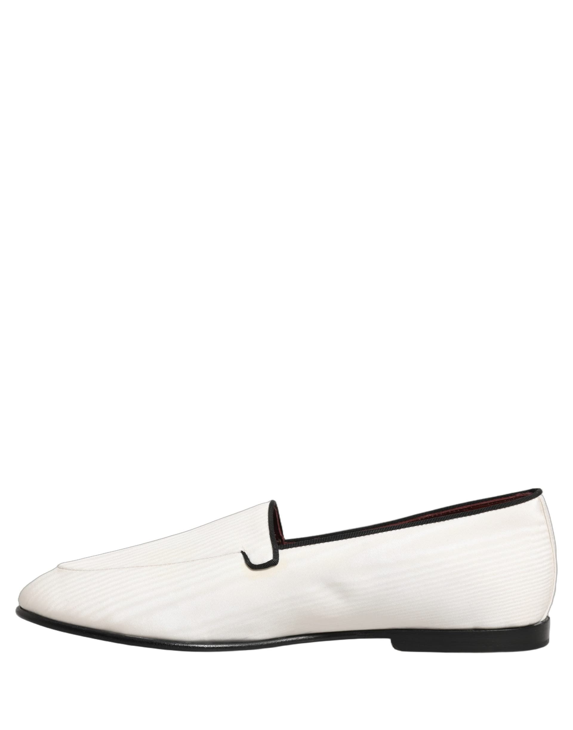 Dolce & Gabbana White Velvet Slip On Men Flats Loafers Shoes - 4