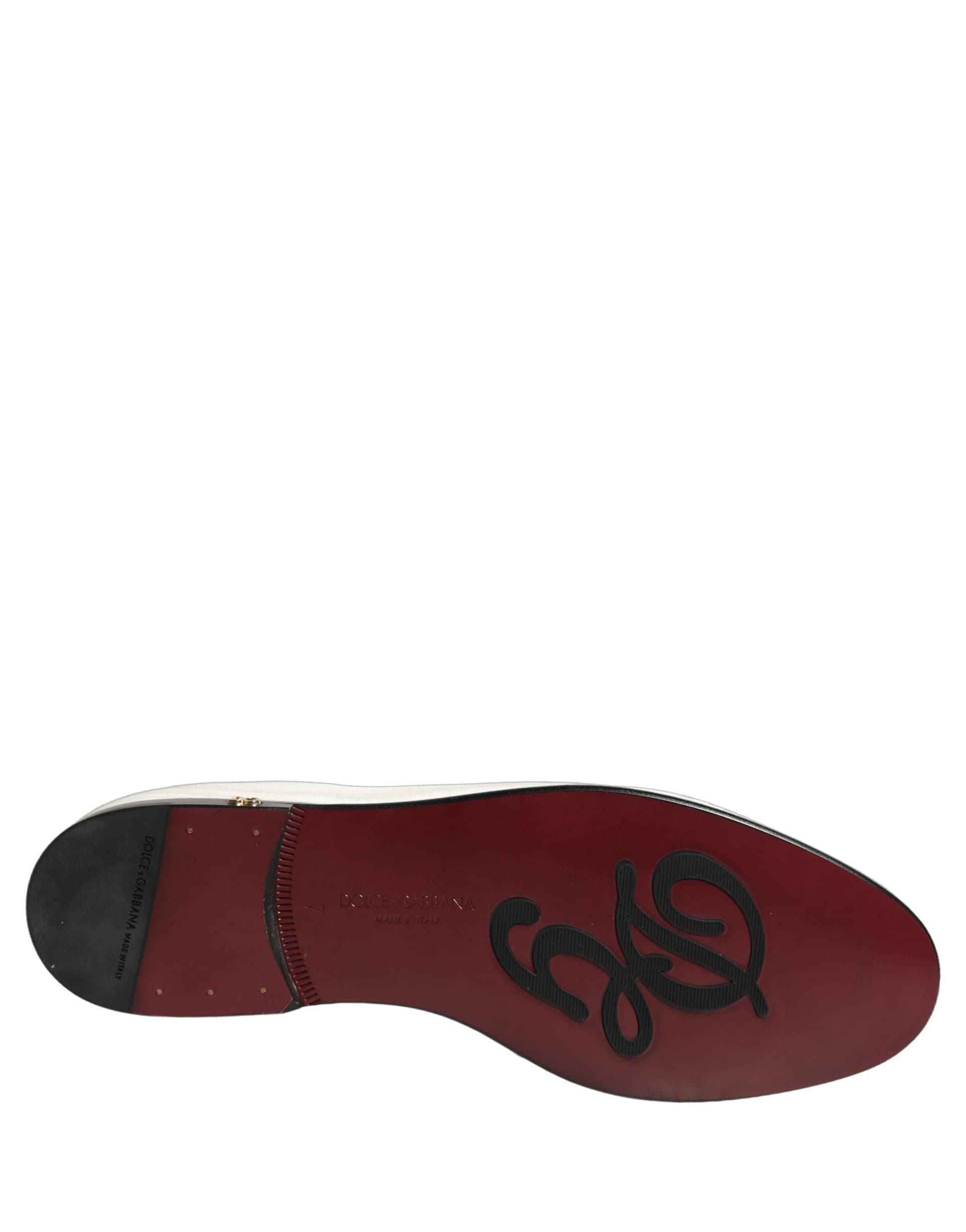 Dolce & Gabbana White Velvet Slip On Men Flats Loafers Shoes - 7