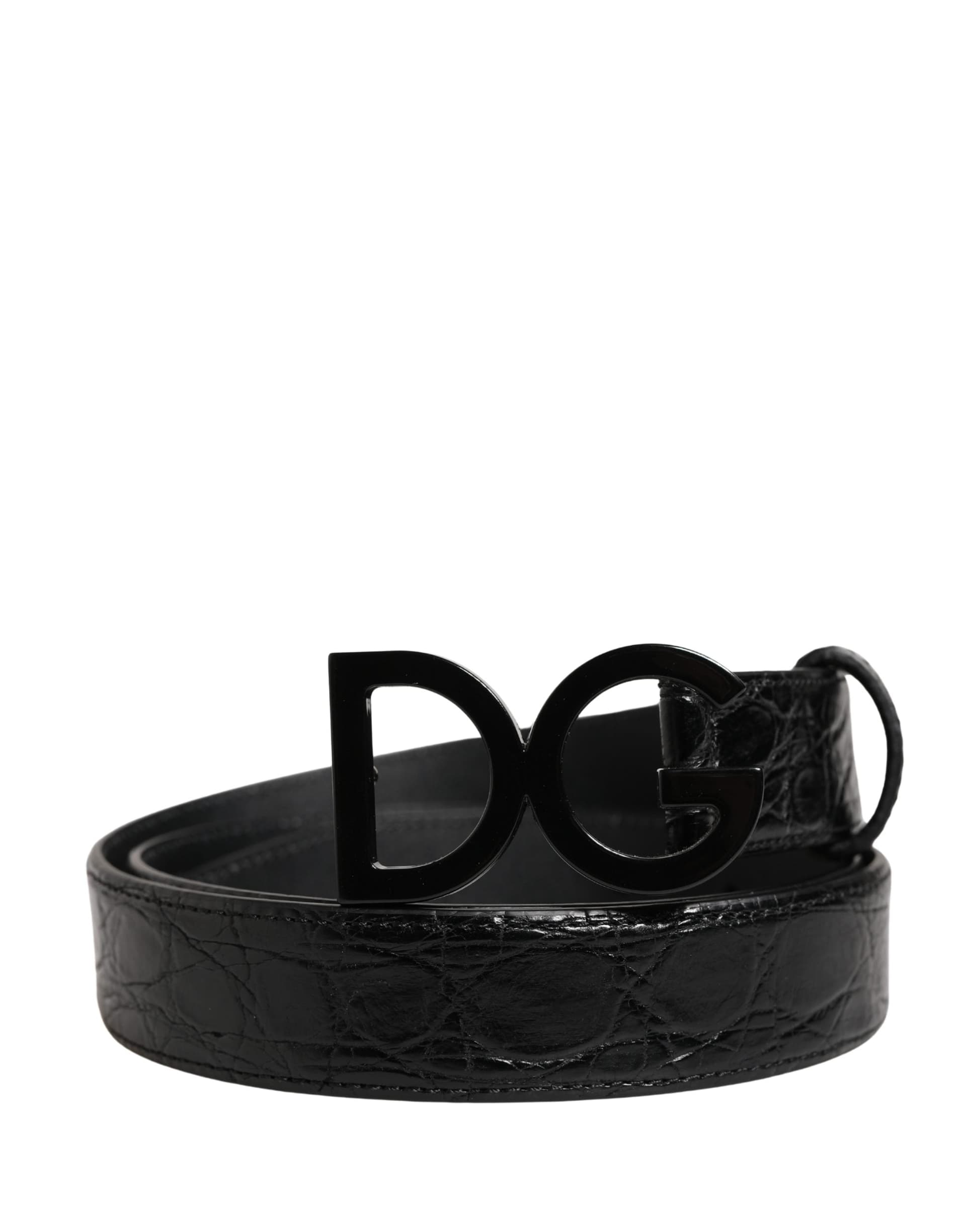 Dolce & Gabbana Men Black Exotic Leather Logo Buckle Belt - 2