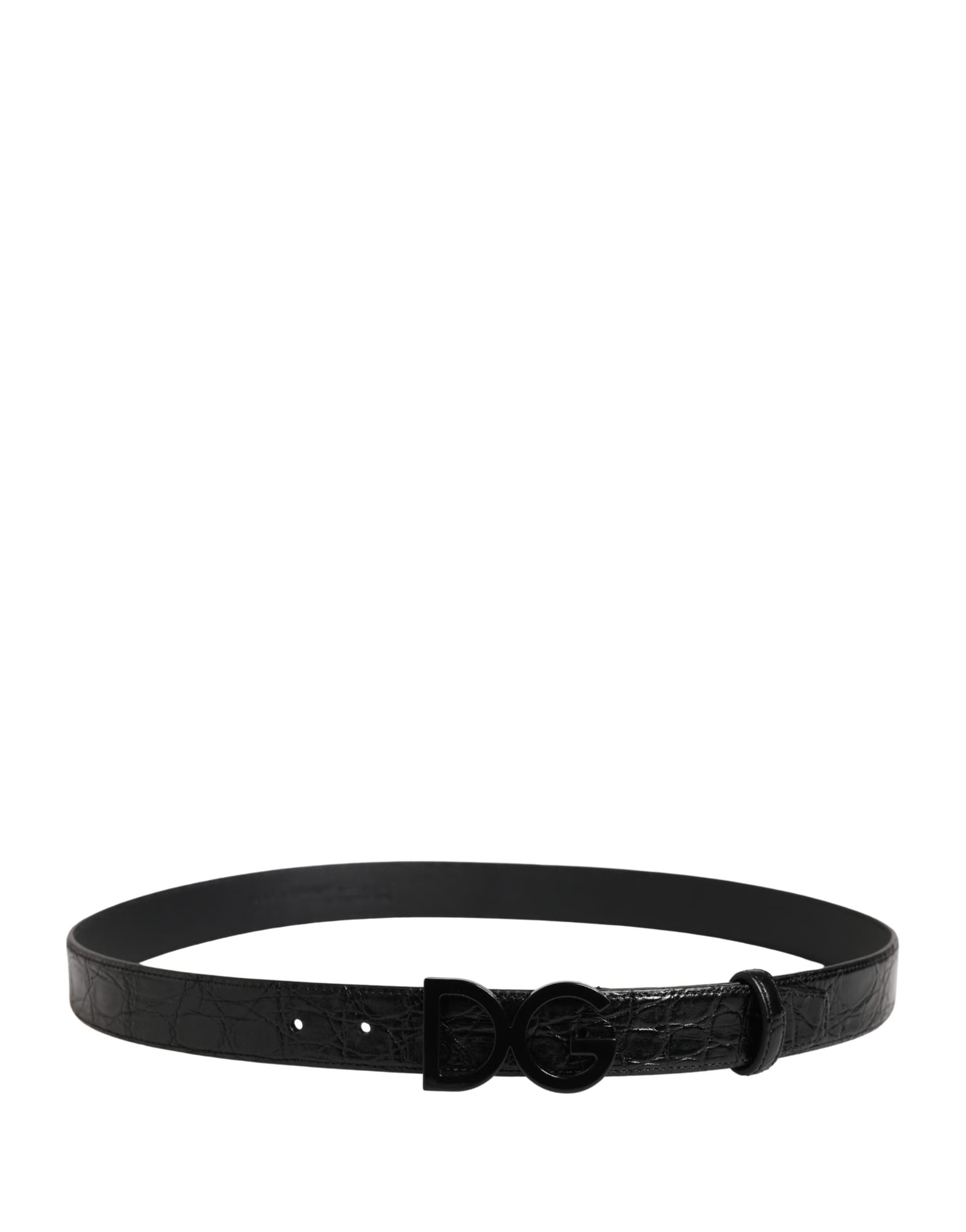 Dolce & Gabbana Men Black Exotic Leather Logo Buckle Belt - 3
