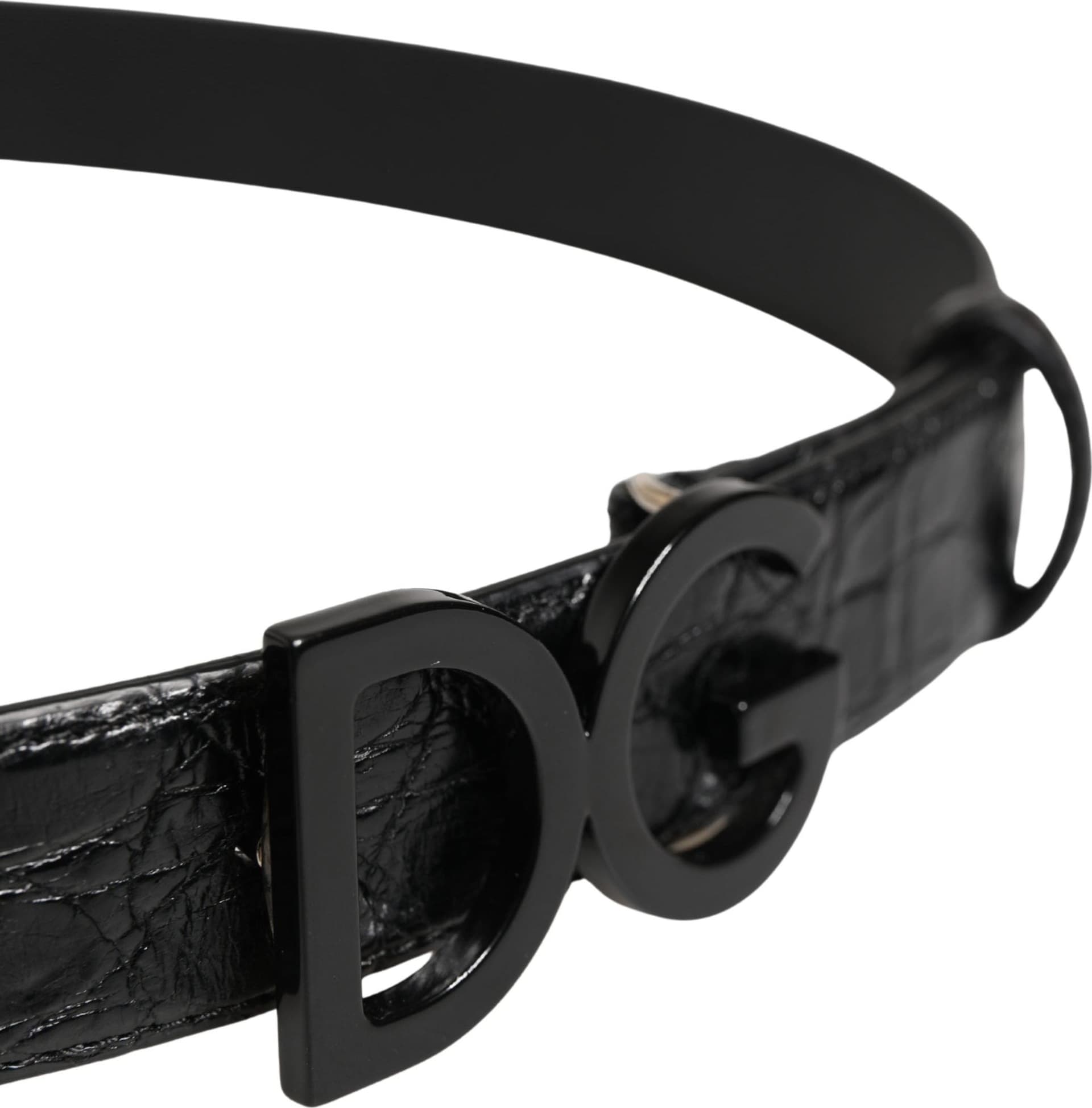 Dolce & Gabbana Men Black Exotic Leather Logo Buckle Belt - 4