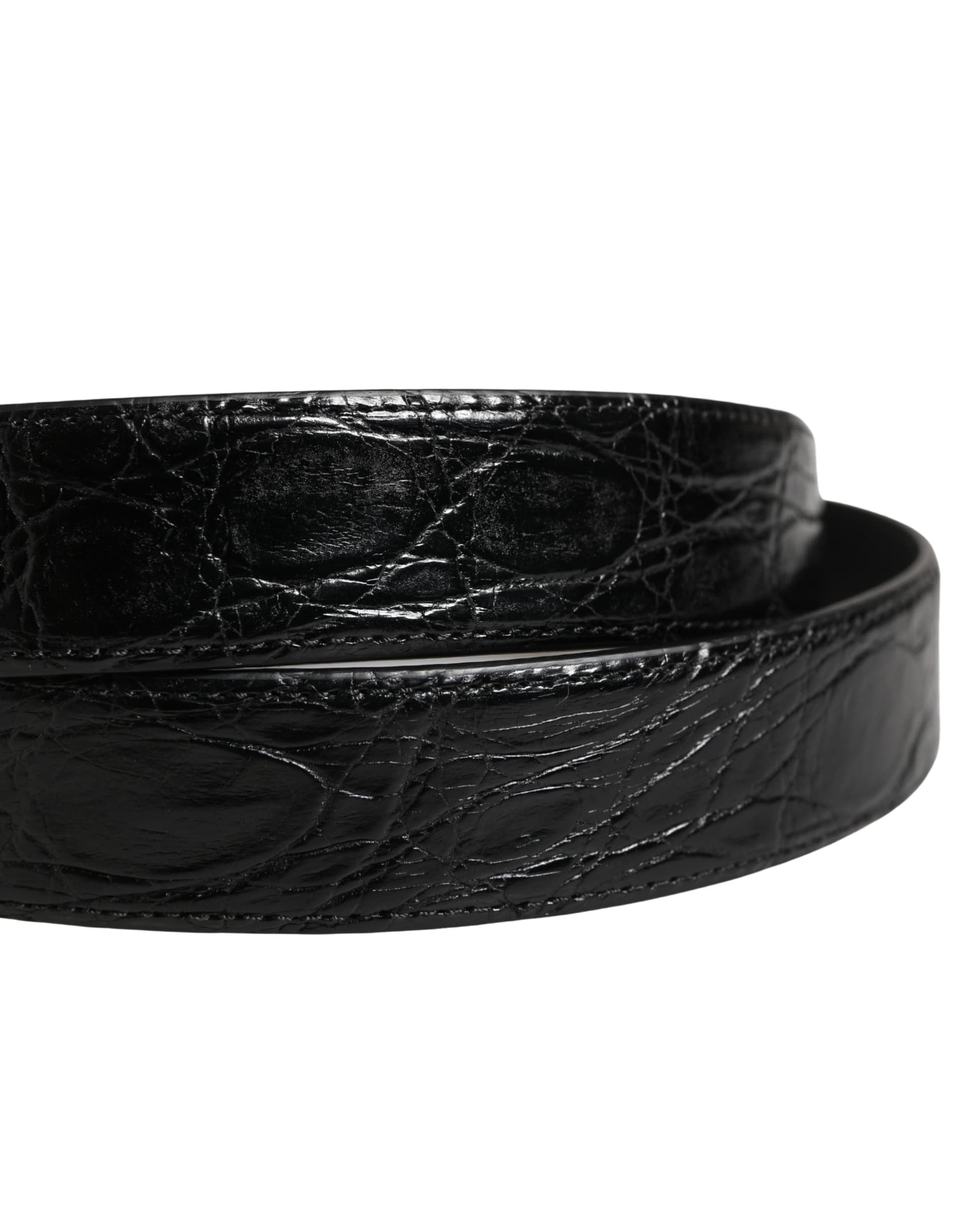 Dolce & Gabbana Men Black Exotic Leather Logo Buckle Belt - 5
