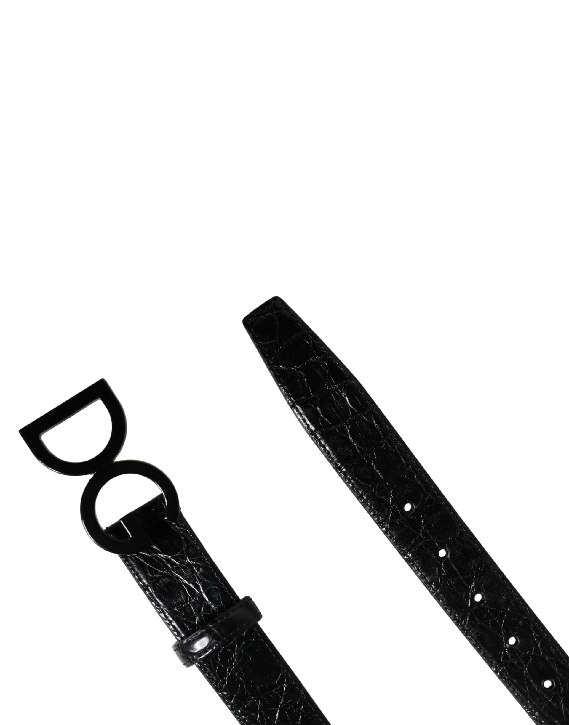 Dolce & Gabbana Men Black Exotic Leather Logo Buckle Belt - 7