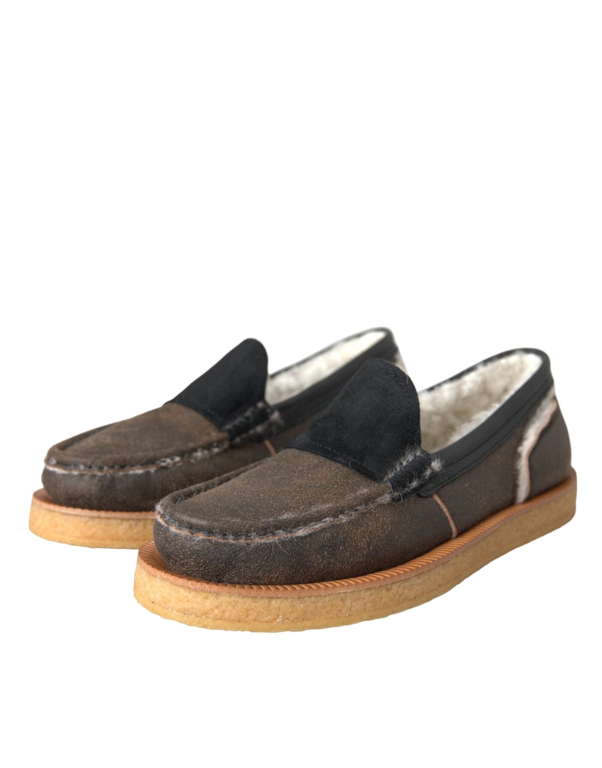 Dolce & Gabbana Brown Black Fur Leather Loafers Men Shoes - 2