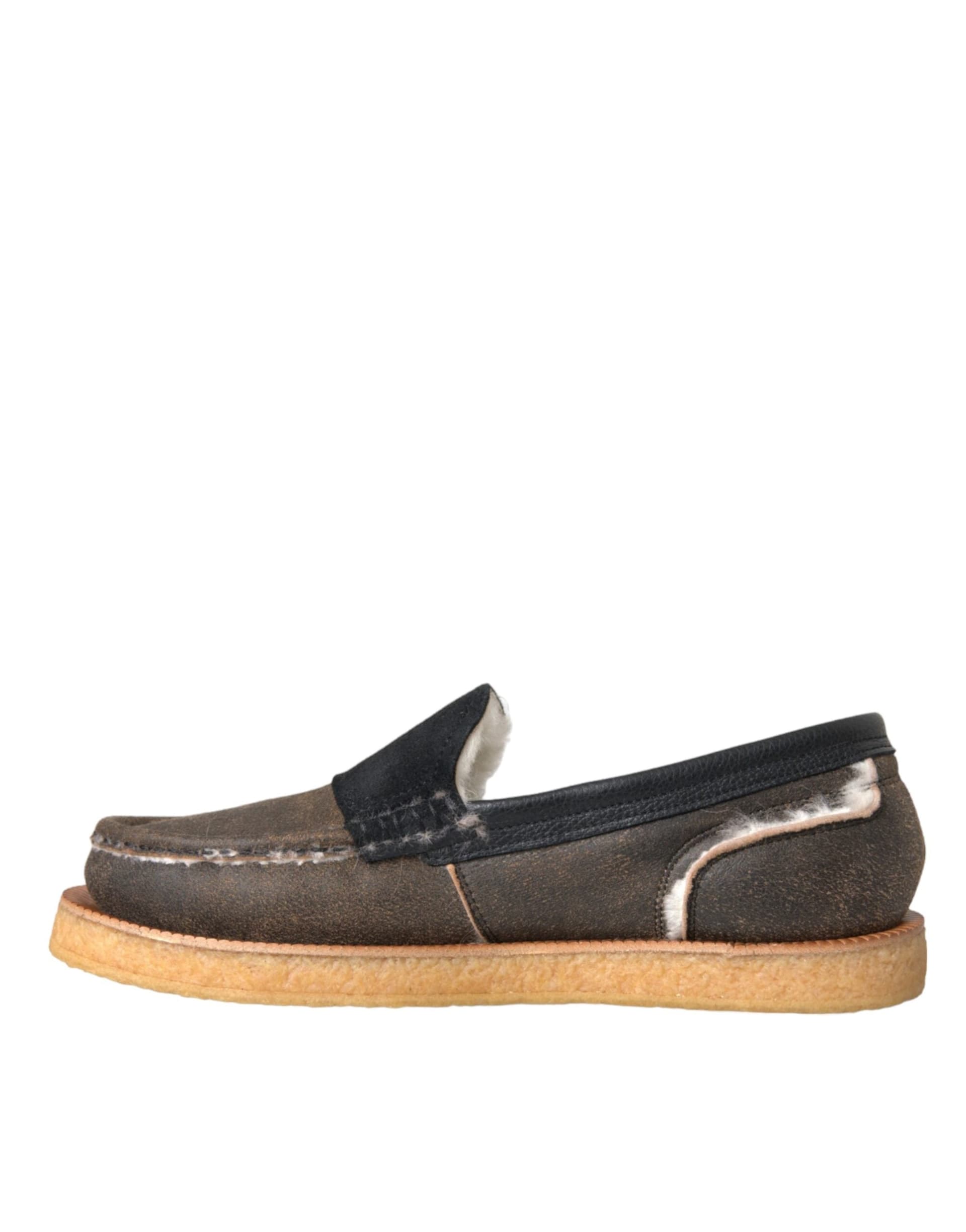Dolce & Gabbana Brown Black Fur Leather Loafers Men Shoes - 4