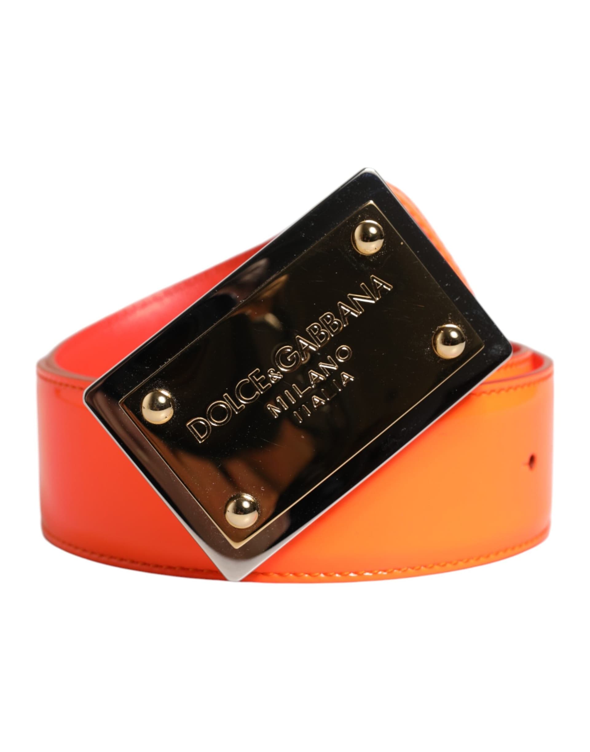 Dolce & Gabbana Orange Gold Tone Metal Logo Buckle Belt - 2