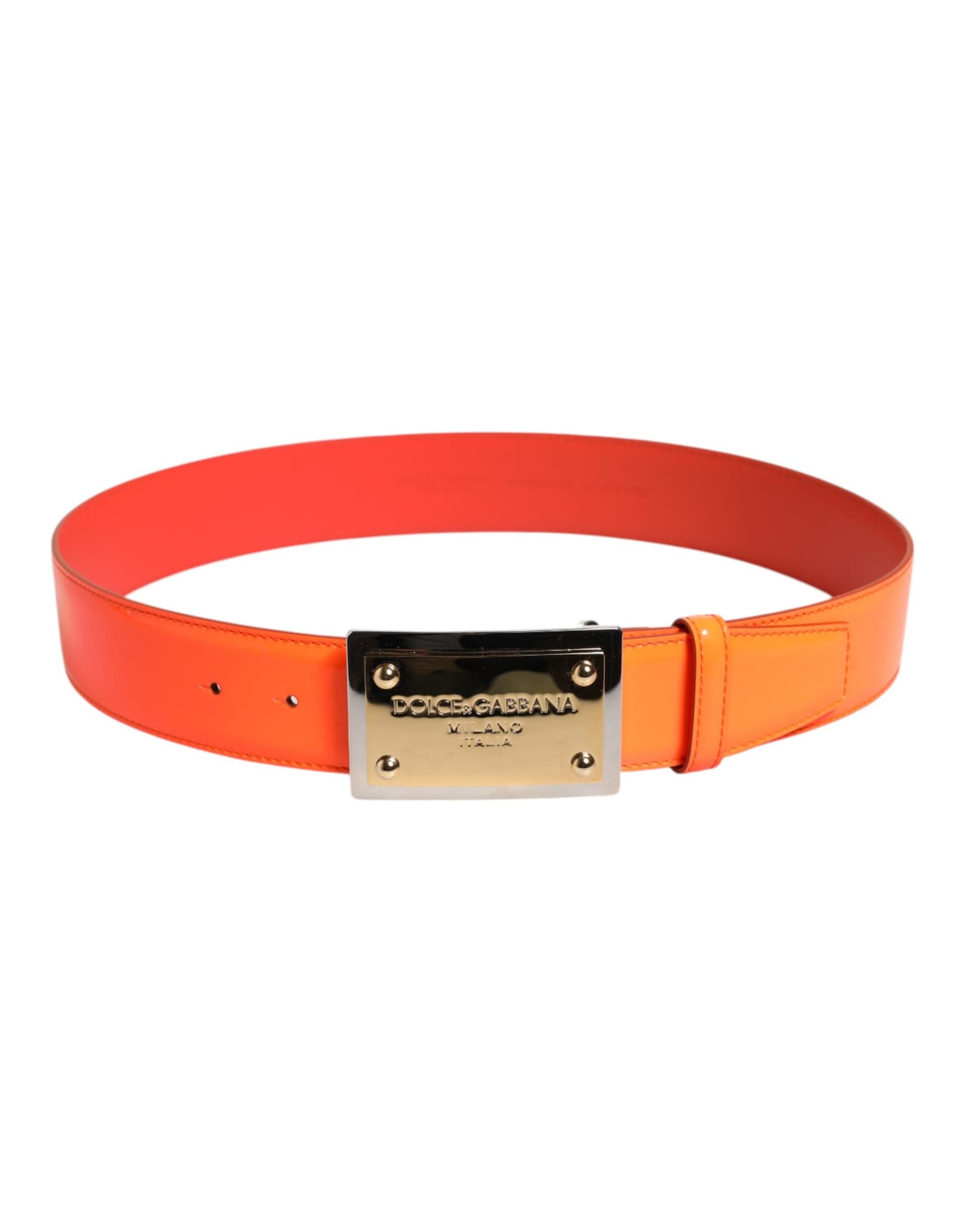 Dolce & Gabbana Orange Gold Tone Metal Logo Buckle Belt - 3