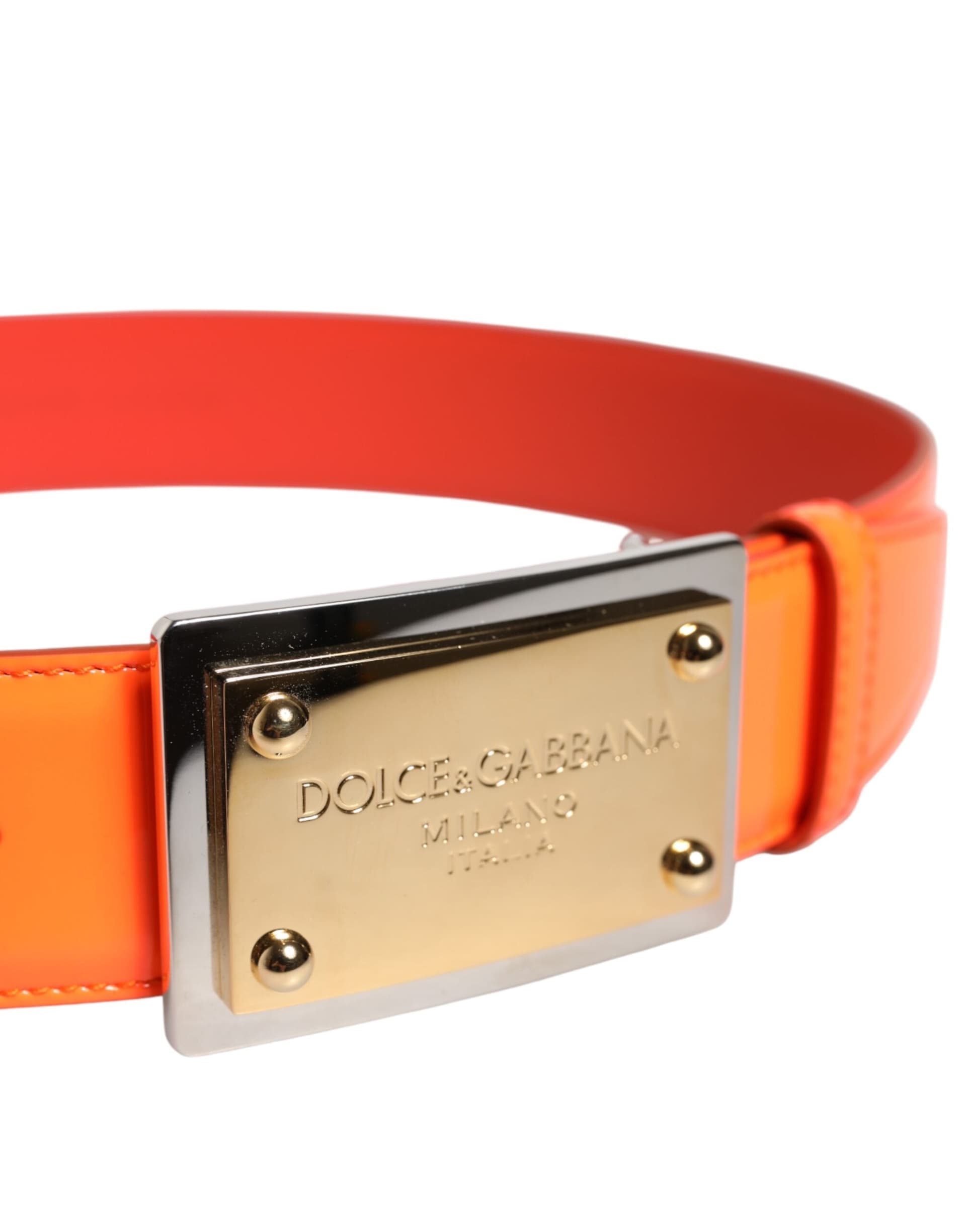 Dolce & Gabbana Orange Gold Tone Metal Logo Buckle Belt - 4