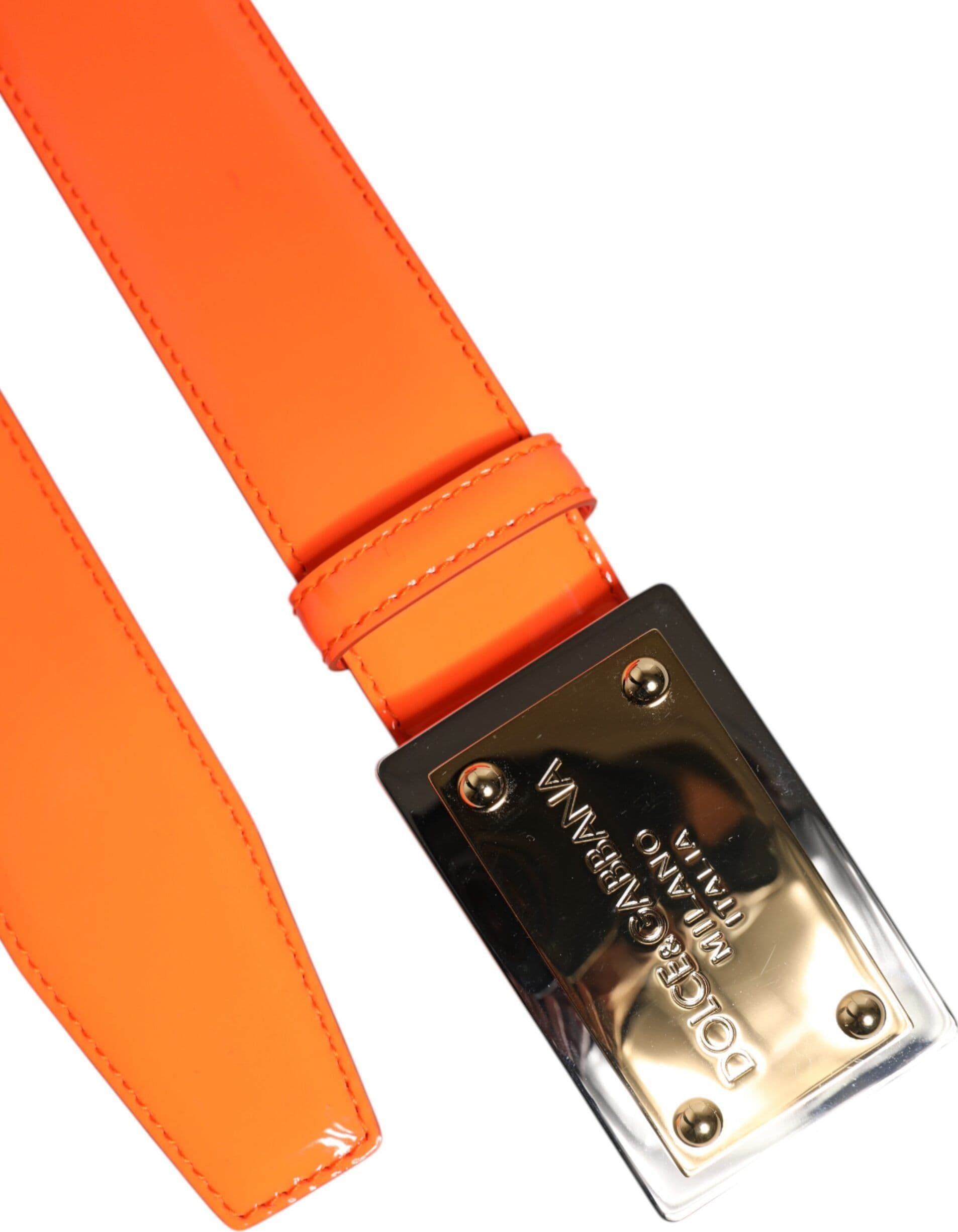 Dolce & Gabbana Orange Gold Tone Metal Logo Buckle Belt - 6