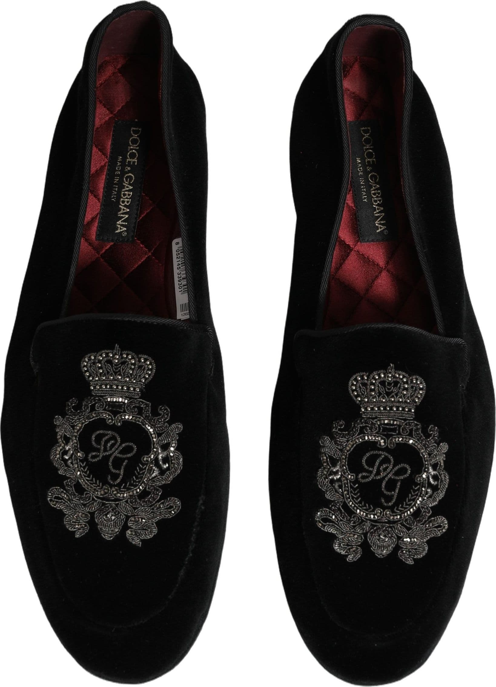 Dolce & Gabbana Black Velvet Crown Embroidery Loafers Shoes - 2
