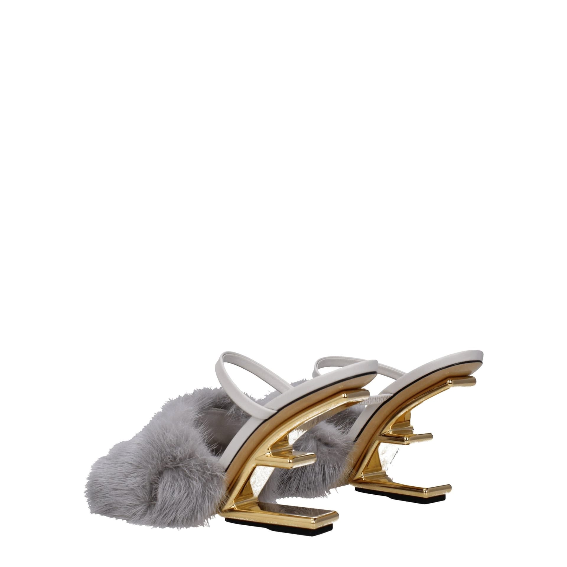 Fendi Gray Mink Slippers - 4