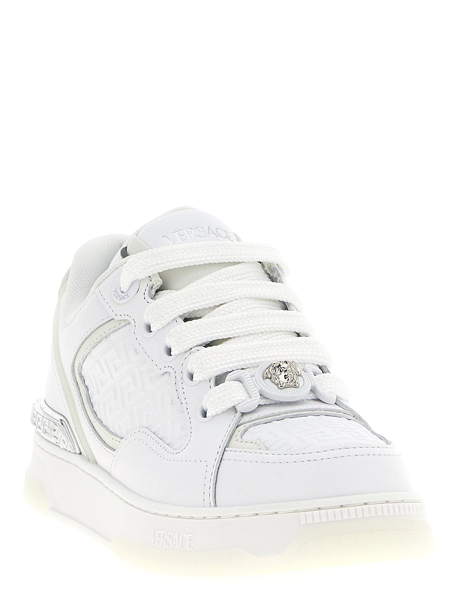 Versace White Calfskin Low Top Sneakers - 2