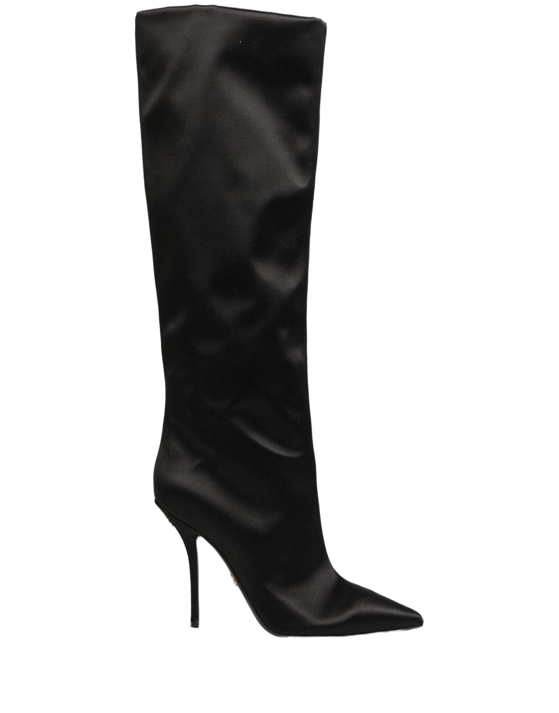 Dolce & Gabbana Black Satin Knee High Stiletto Boots Shoes - 2