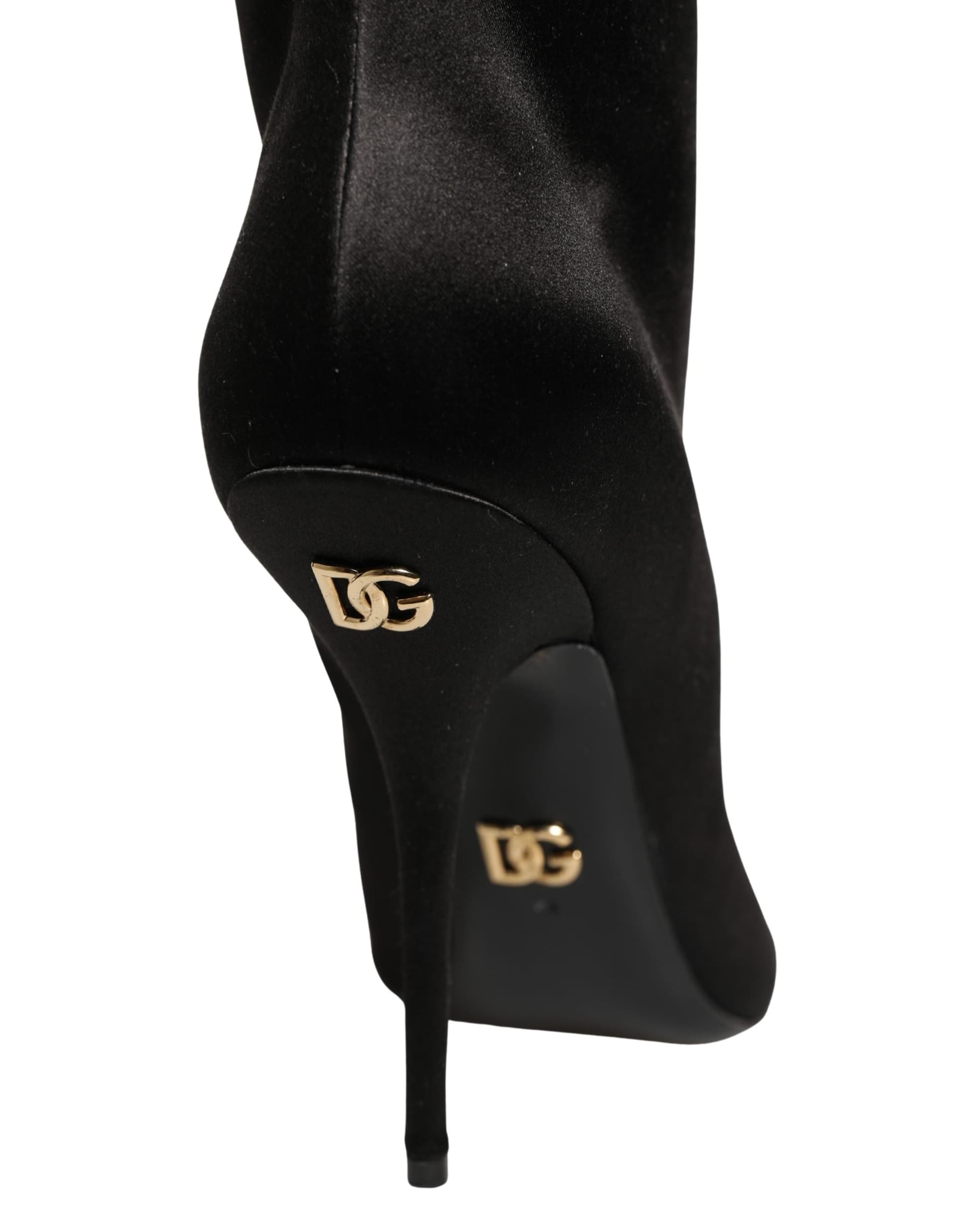 Dolce & Gabbana Black Satin Knee High Stiletto Boots Shoes - 3