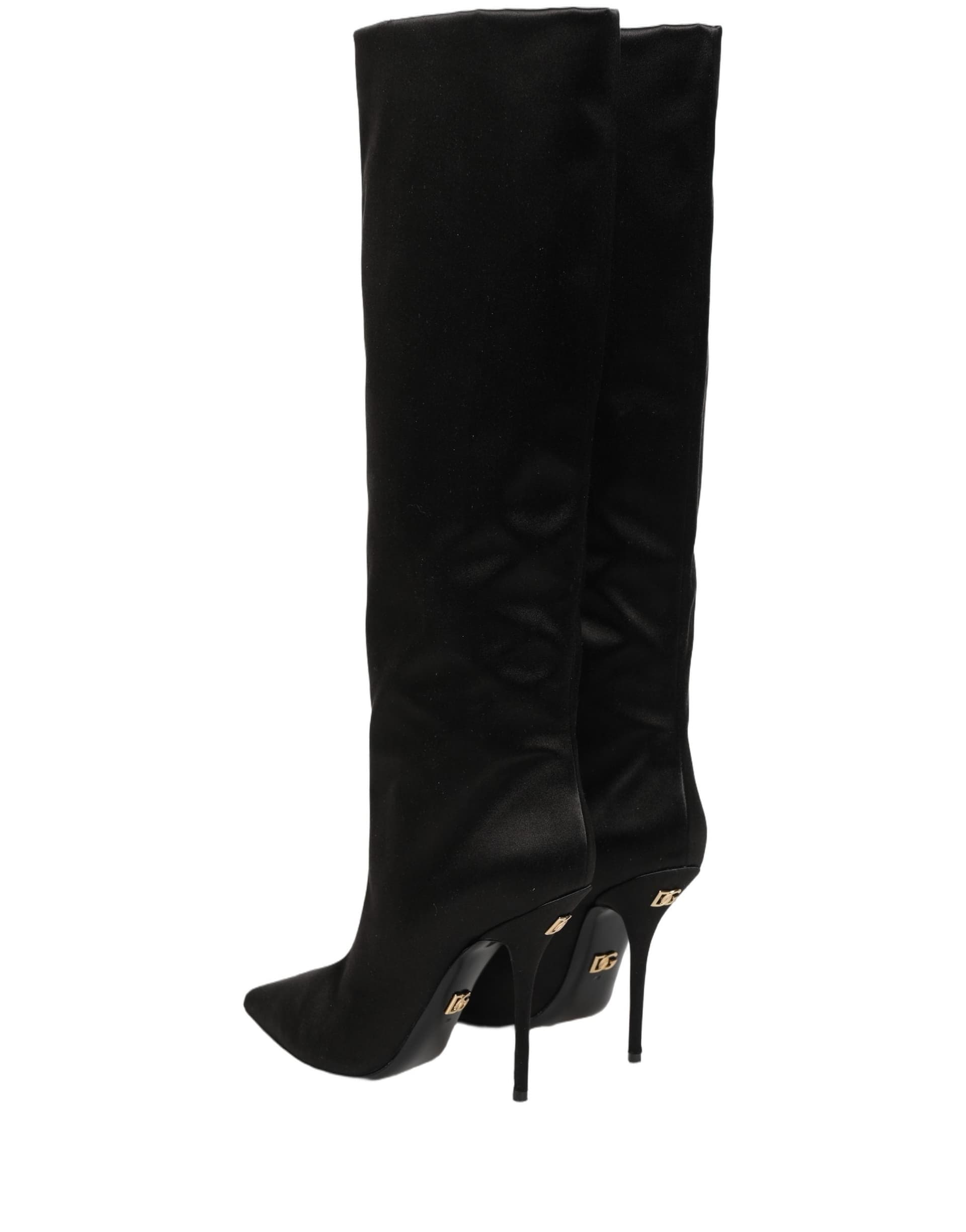 Dolce & Gabbana Black Satin Knee High Stiletto Boots Shoes - 7
