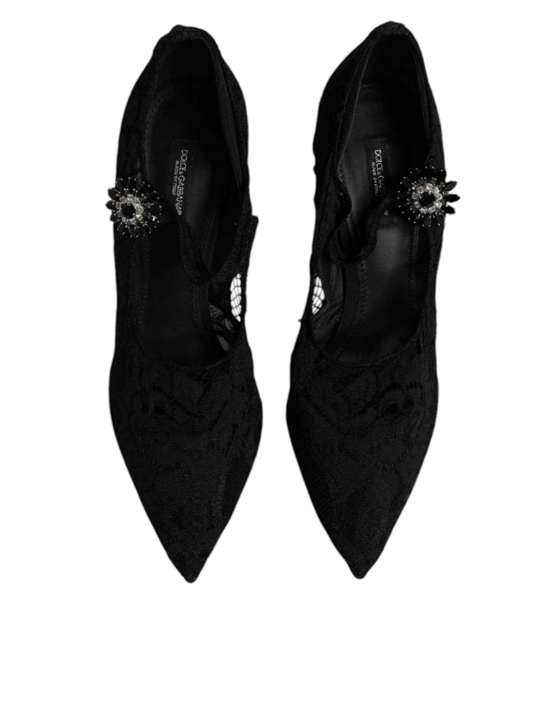 Dolce & Gabbana Black Lace Crystals Mary Jane Pumps Shoes - 2