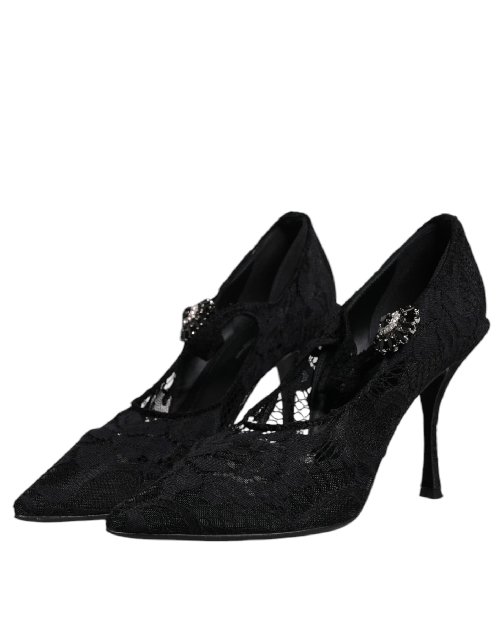 Dolce & Gabbana Black Lace Crystals Mary Jane Pumps Shoes - 3