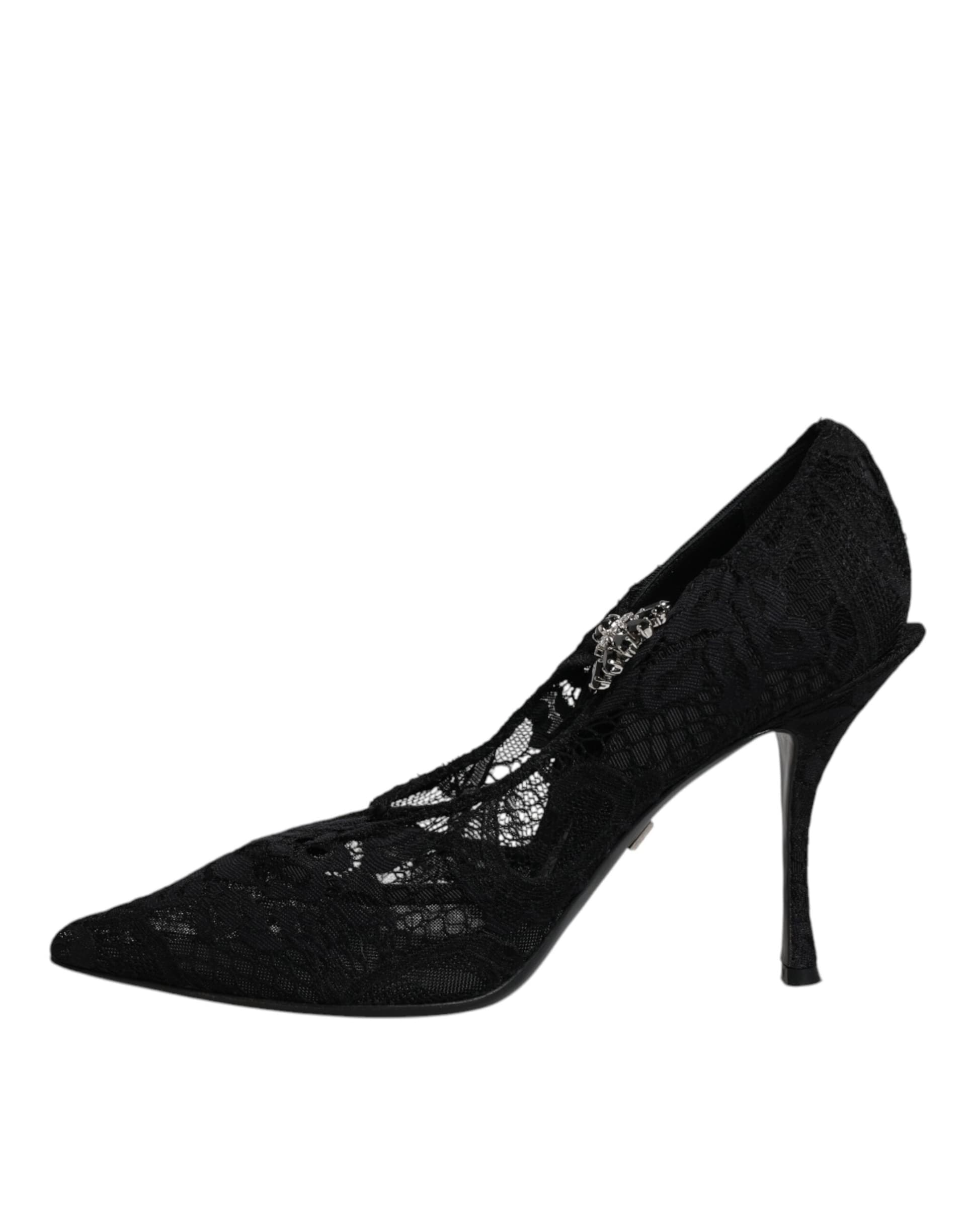 Dolce & Gabbana Black Lace Crystals Mary Jane Pumps Shoes - 5