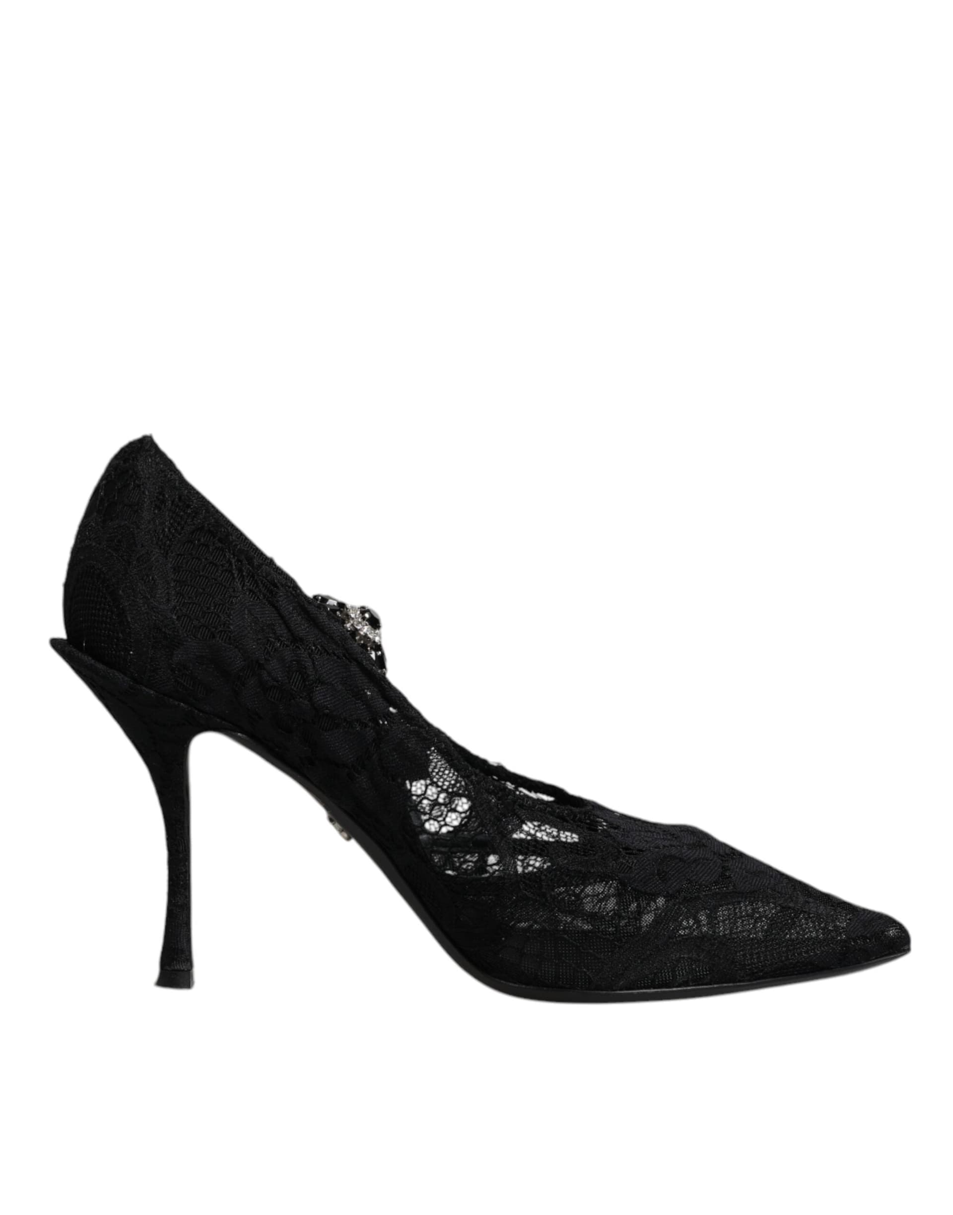 Dolce & Gabbana Black Lace Crystals Mary Jane Pumps Shoes - 6