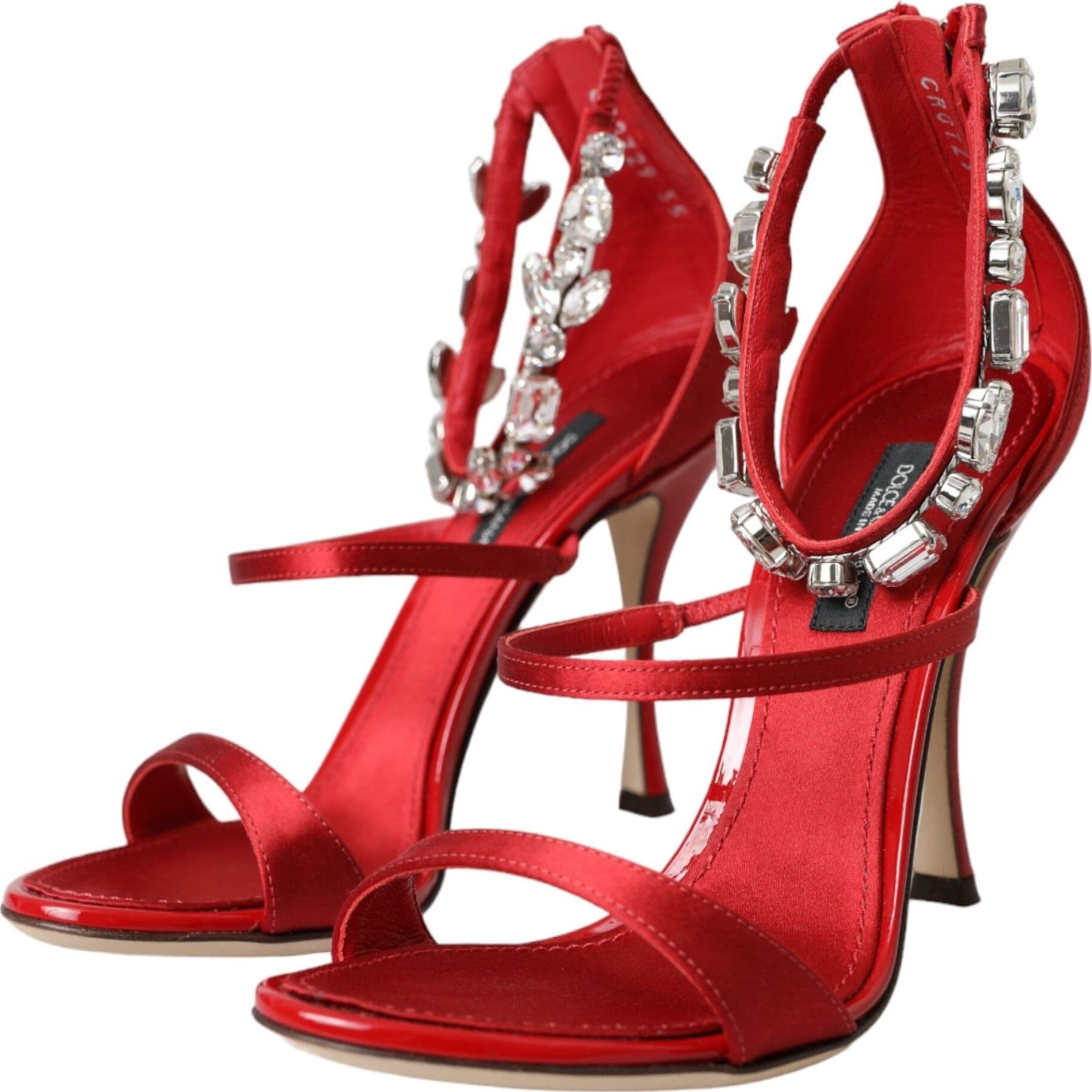 Dolce & Gabbana Red Keira Satin Crystals Sandals Heels Shoes - 2