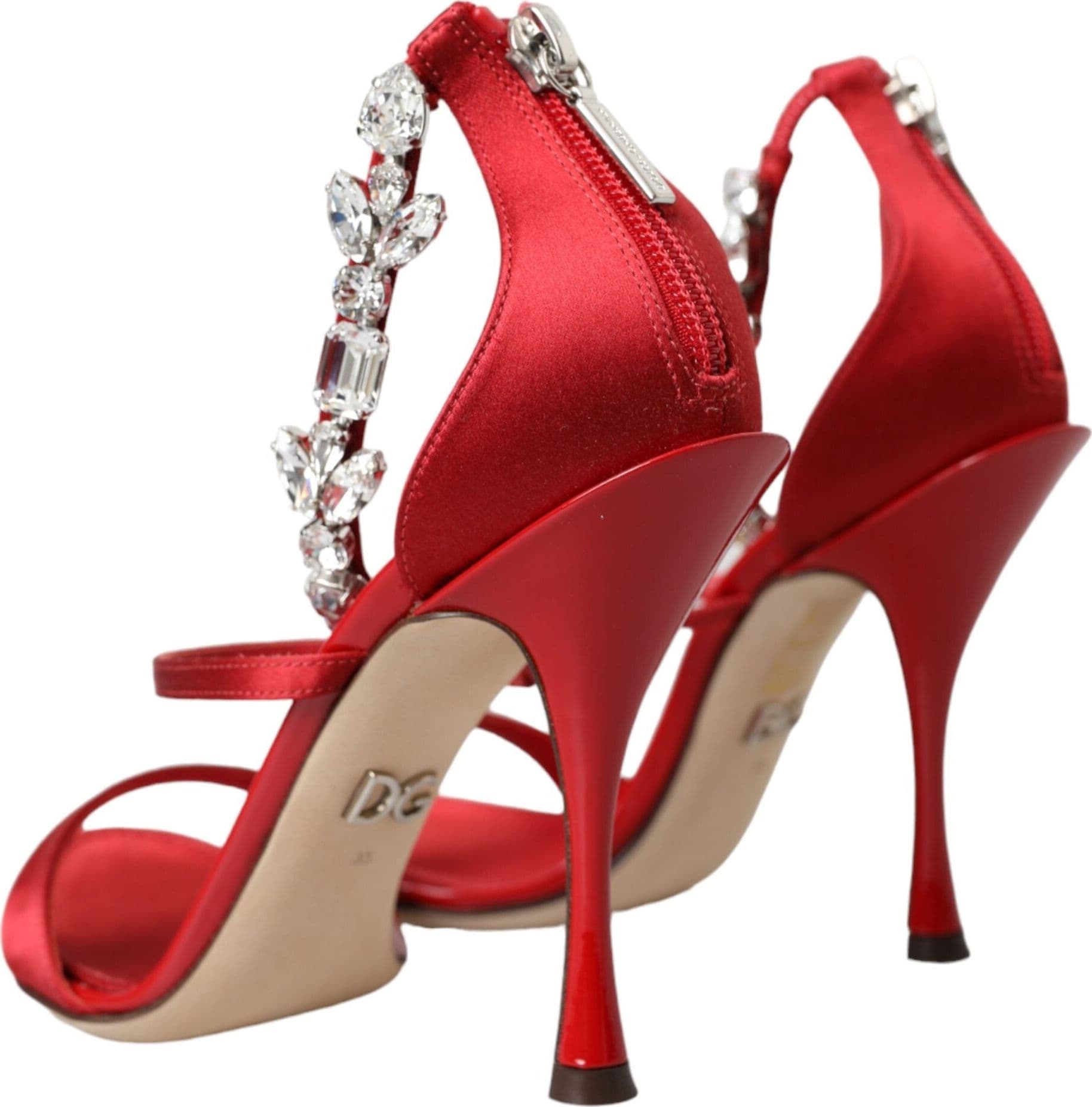 Dolce & Gabbana Red Keira Satin Crystals Sandals Heels Shoes - 3