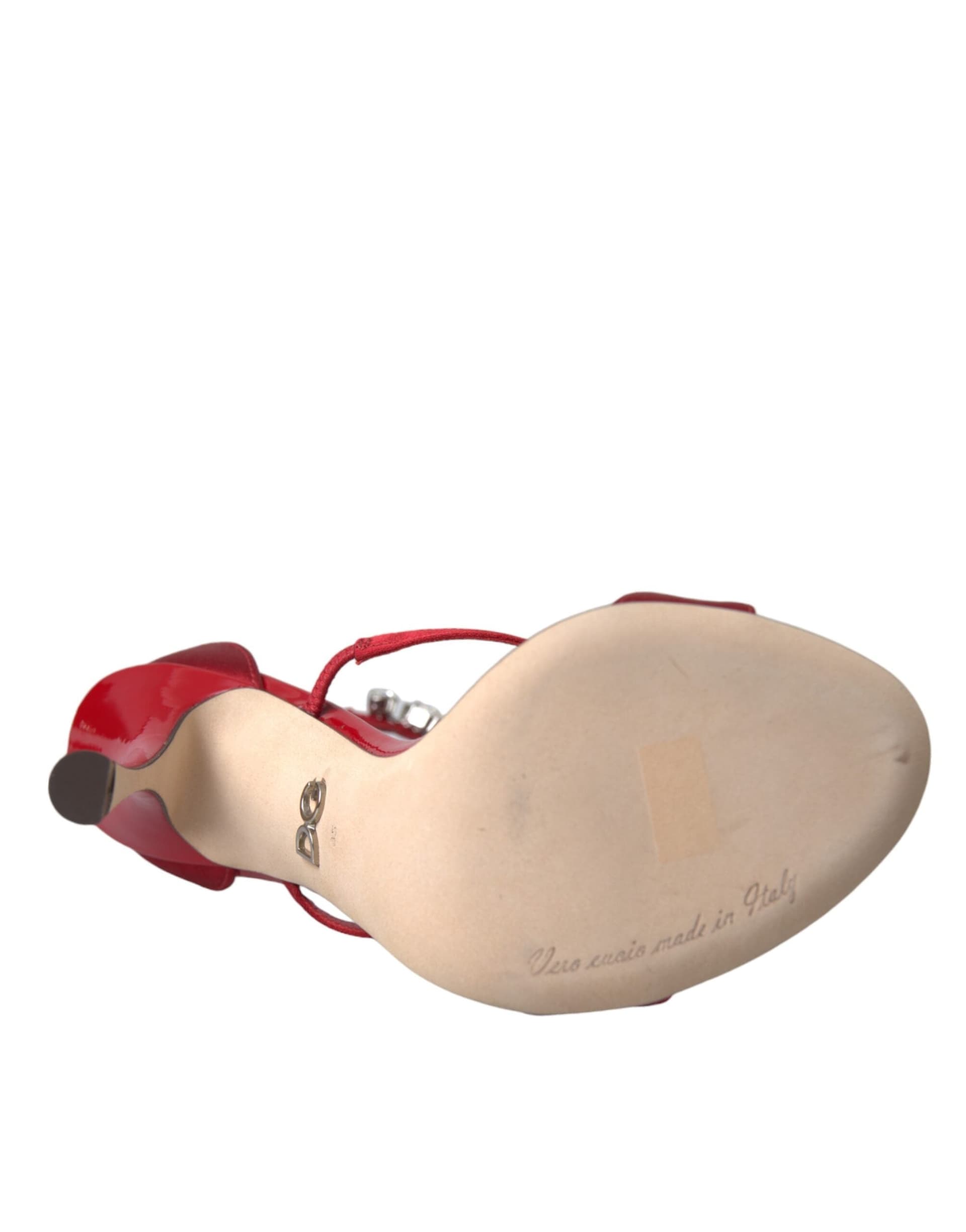 Dolce & Gabbana Red Keira Satin Crystals Sandals Heels Shoes - 6