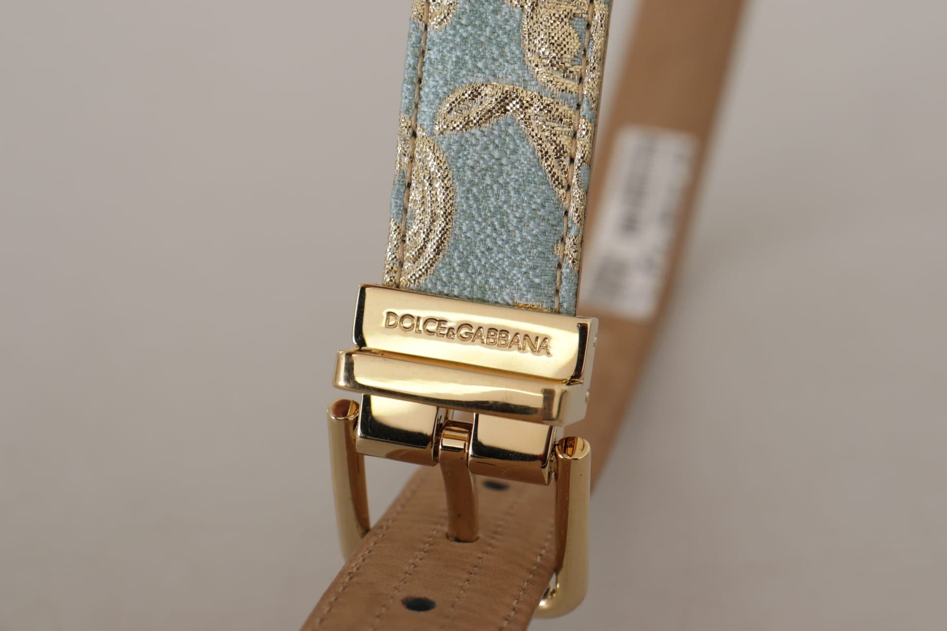Dolce & Gabbana Blue Leather Jacquard Embossed Gold Metal Buckle Belt - 3