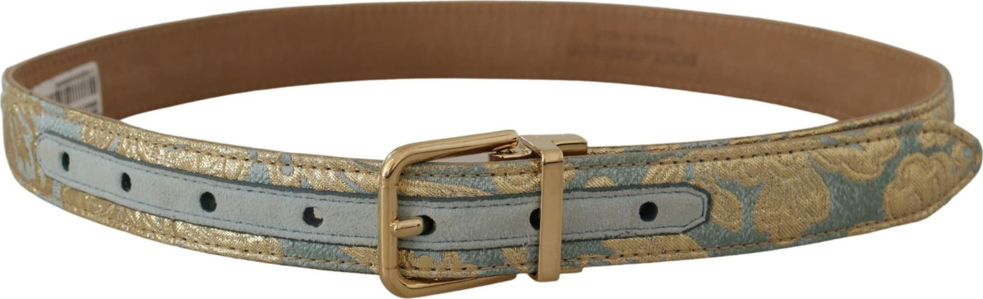 Dolce & Gabbana Blue Leather Jacquard Embossed Gold Metal Buckle Belt - 4