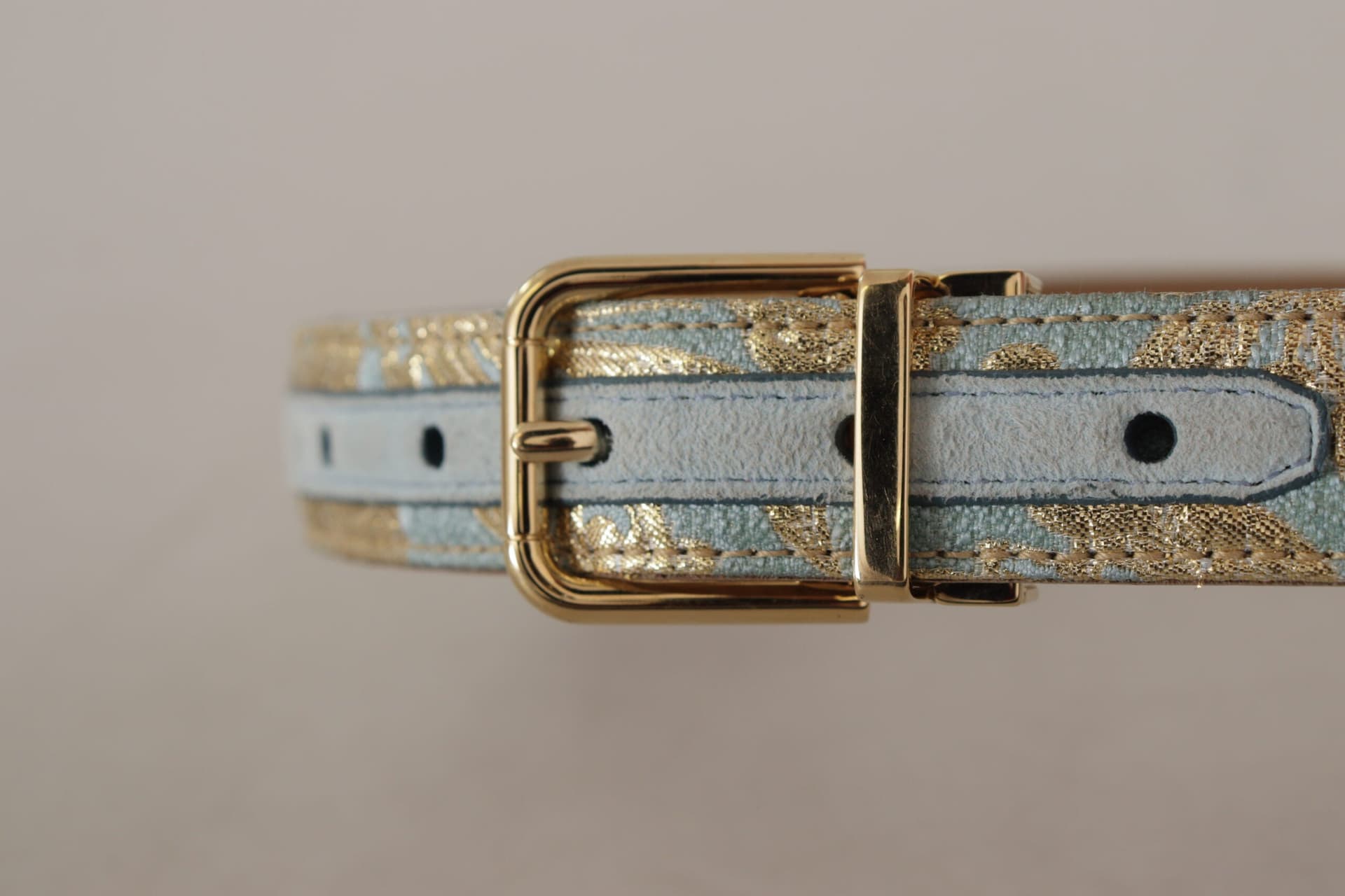 Dolce & Gabbana Blue Leather Jacquard Embossed Gold Metal Buckle Belt - 5