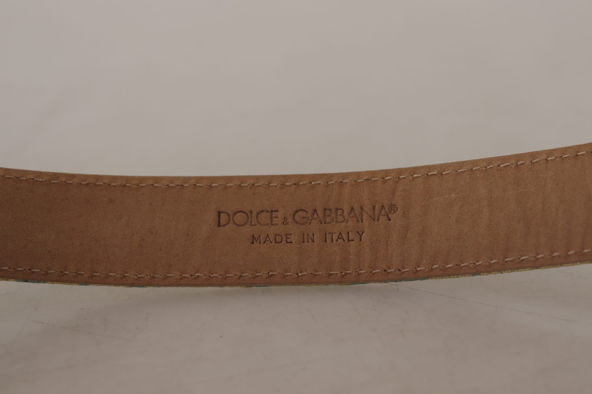 Dolce & Gabbana Blue Leather Jacquard Embossed Gold Metal Buckle Belt - 7