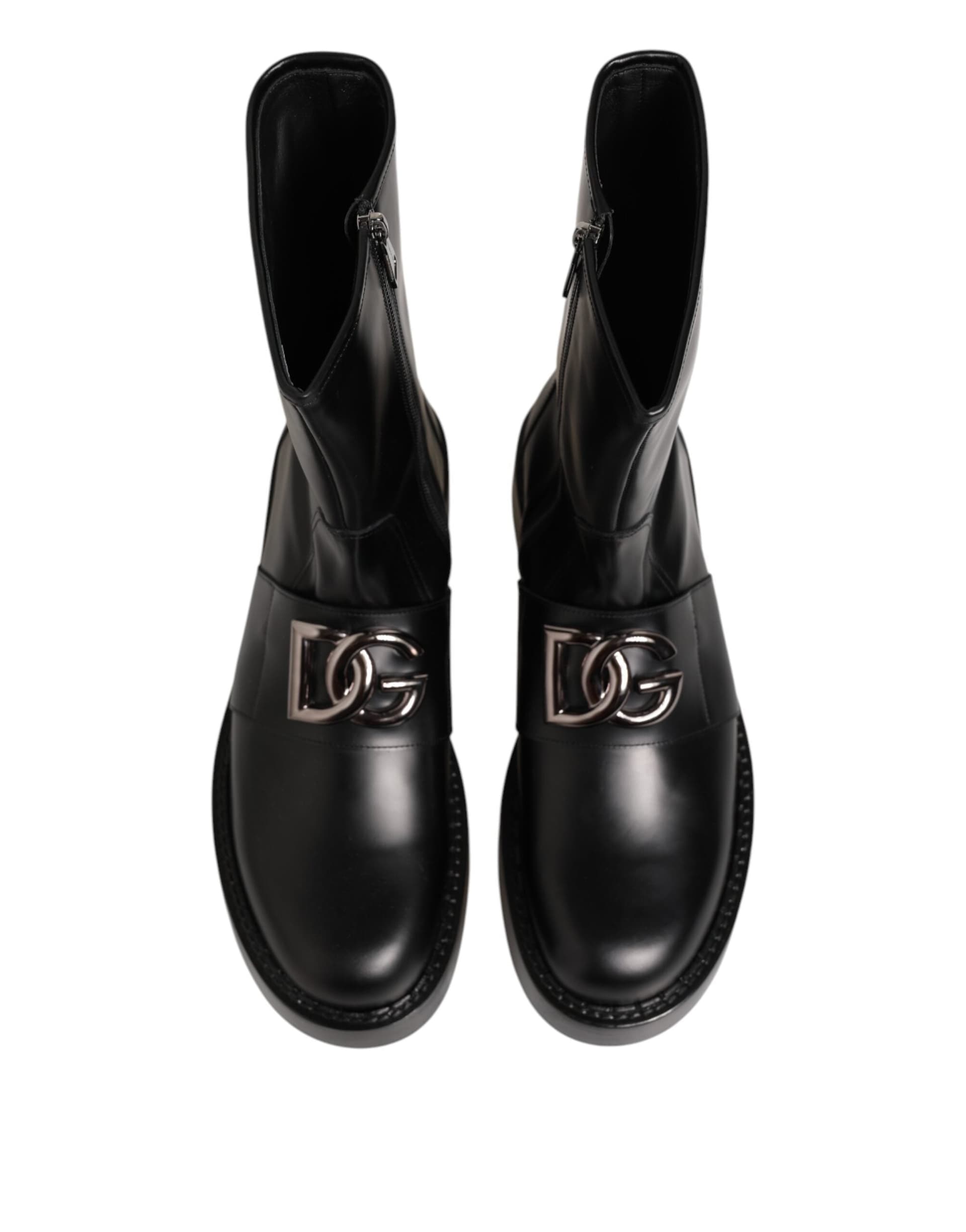 Dolce & Gabbana Black Logo Plaque Mid Calf Biker Boots Shoes - 2