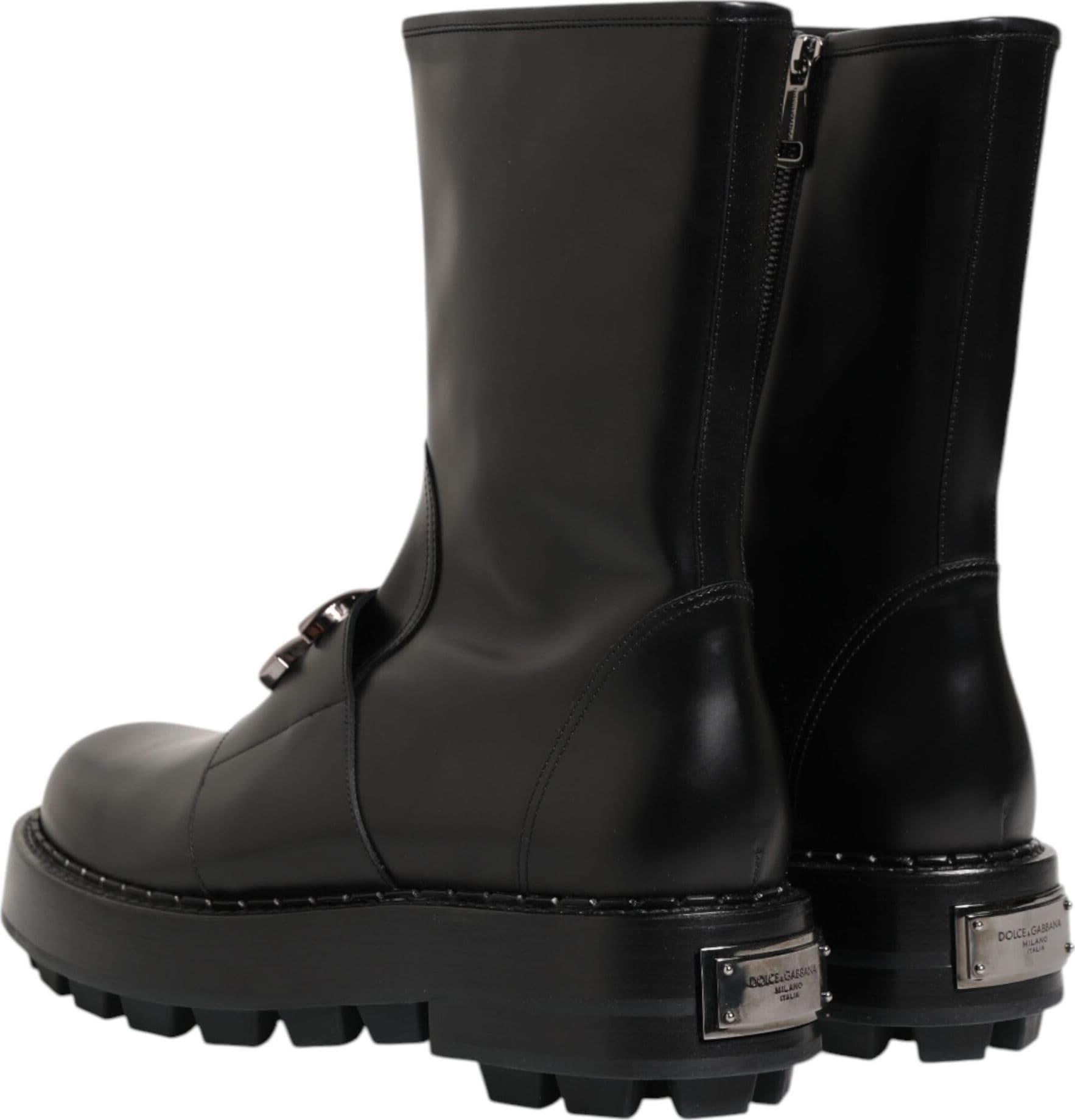 Dolce & Gabbana Black Logo Plaque Mid Calf Biker Boots Shoes - 4