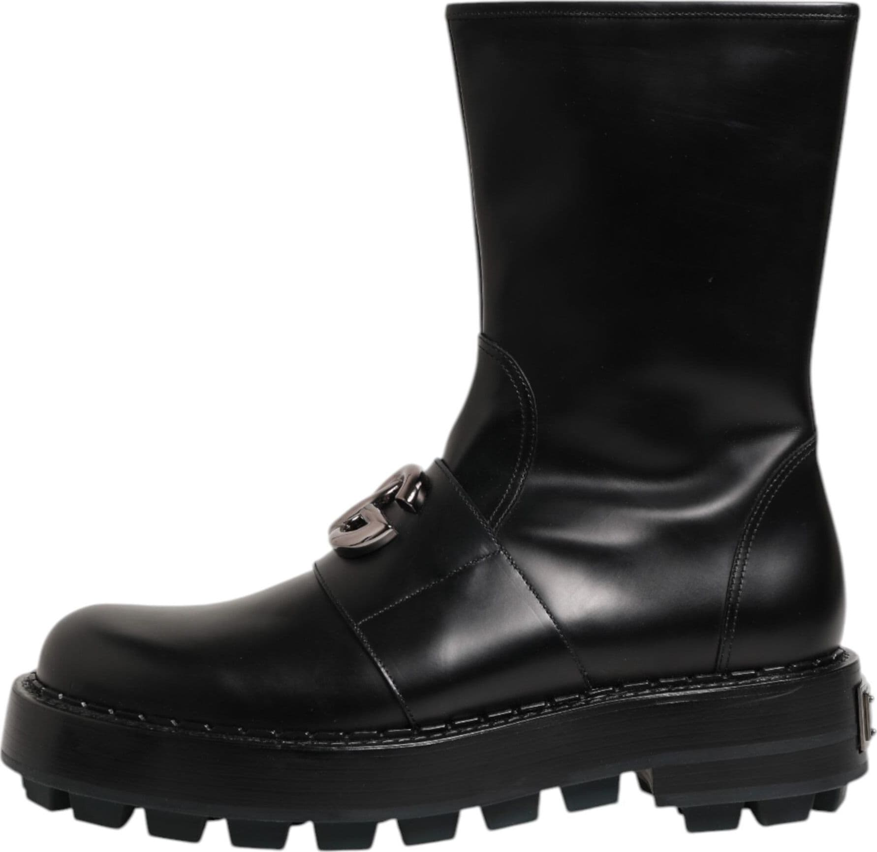 Dolce & Gabbana Black Logo Plaque Mid Calf Biker Boots Shoes - 5