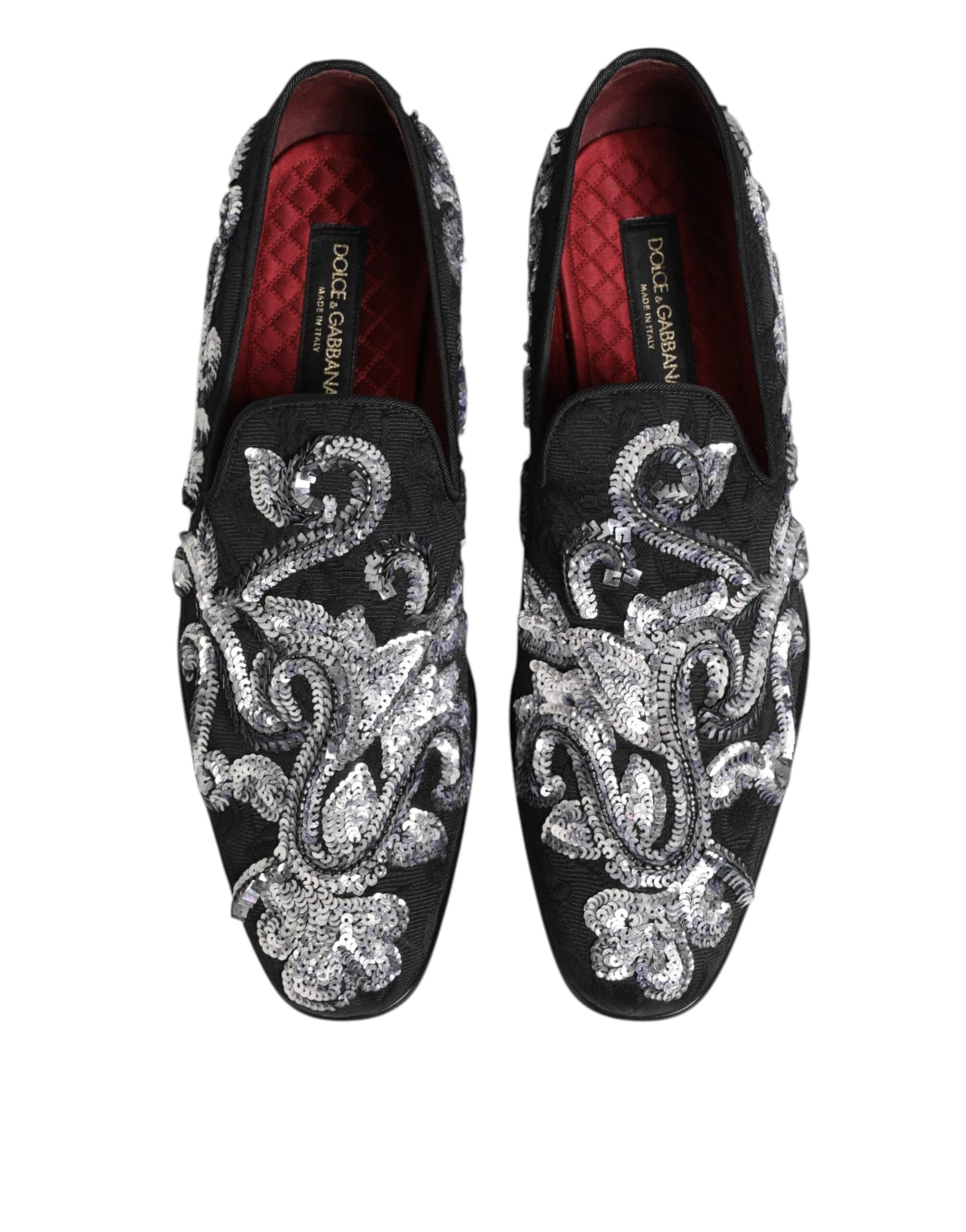 Dolce & Gabbana Black Silver Sequined Loafers Men Dress Shoes - 2