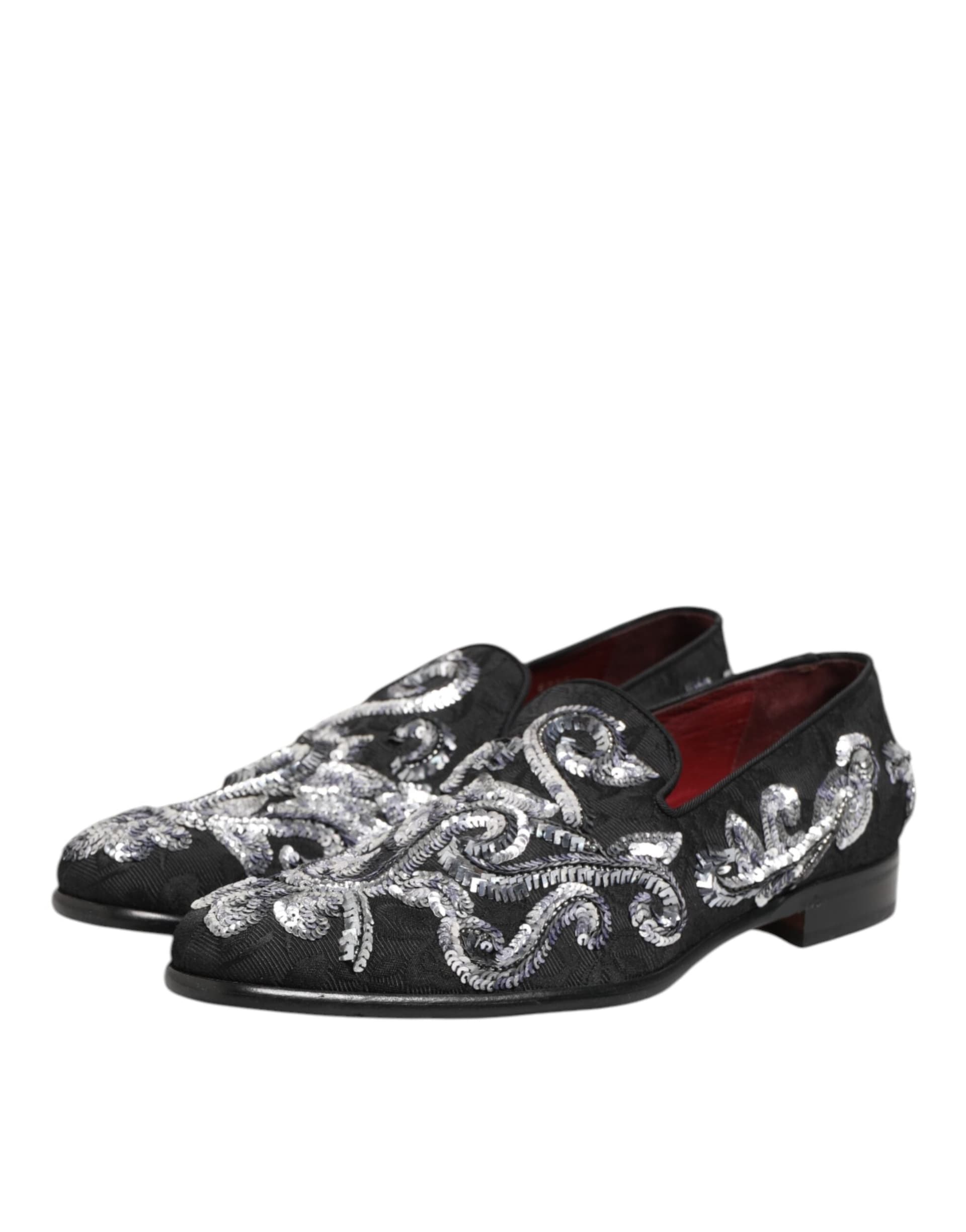 Dolce & Gabbana Black Silver Sequined Loafers Men Dress Shoes - 3