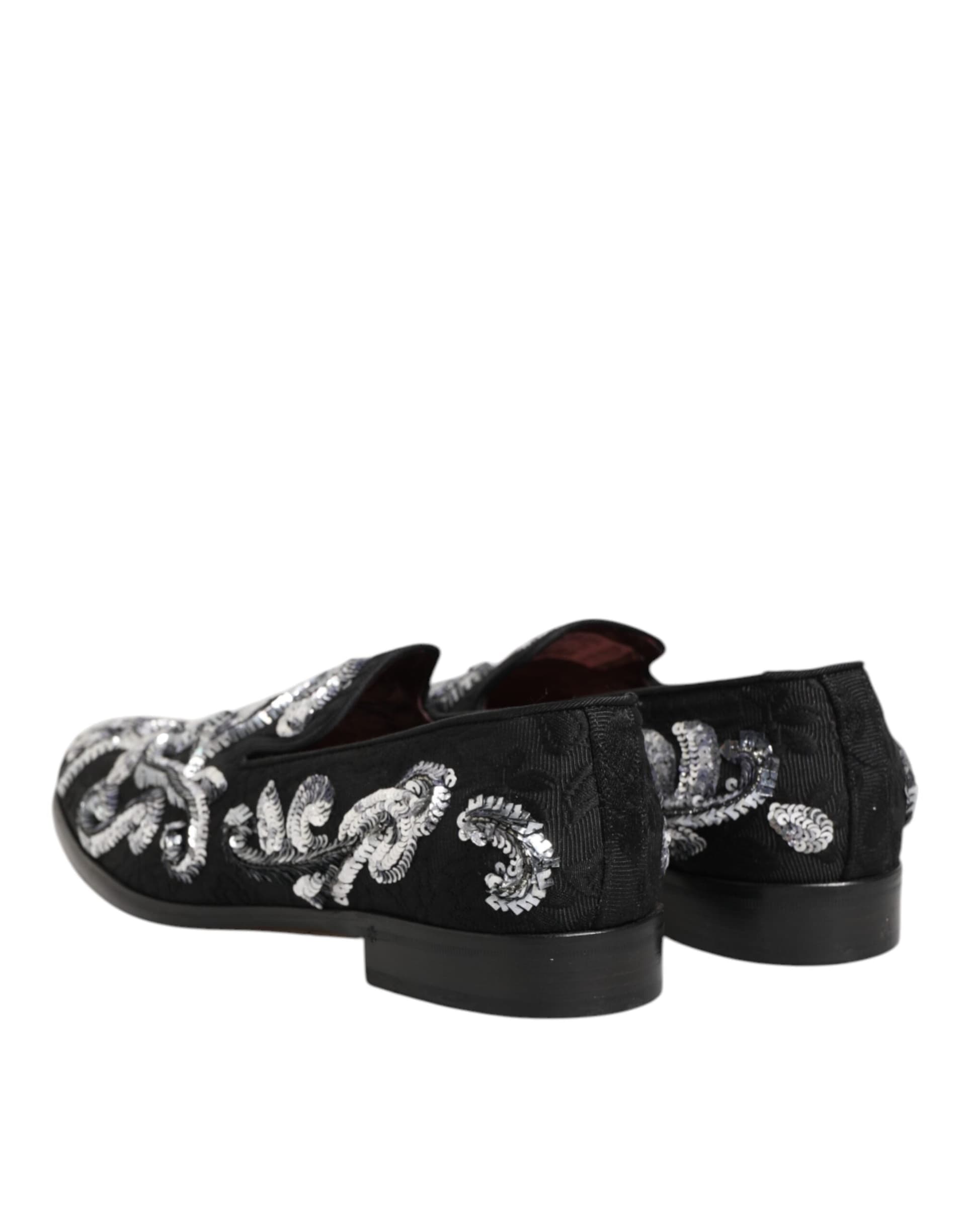 Dolce & Gabbana Black Silver Sequined Loafers Men Dress Shoes - 4