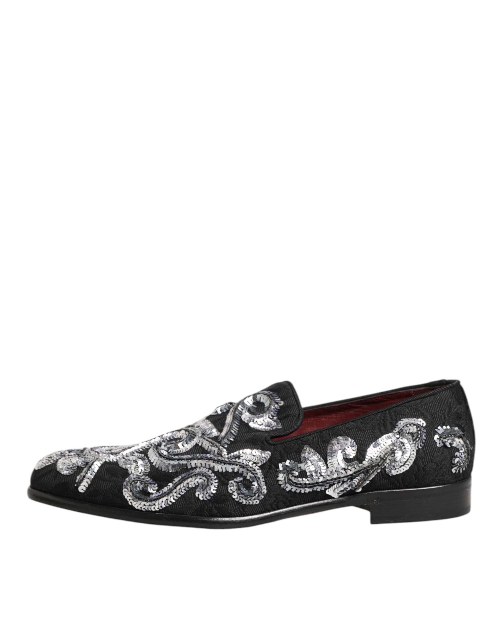 Dolce & Gabbana Black Silver Sequined Loafers Men Dress Shoes - 5