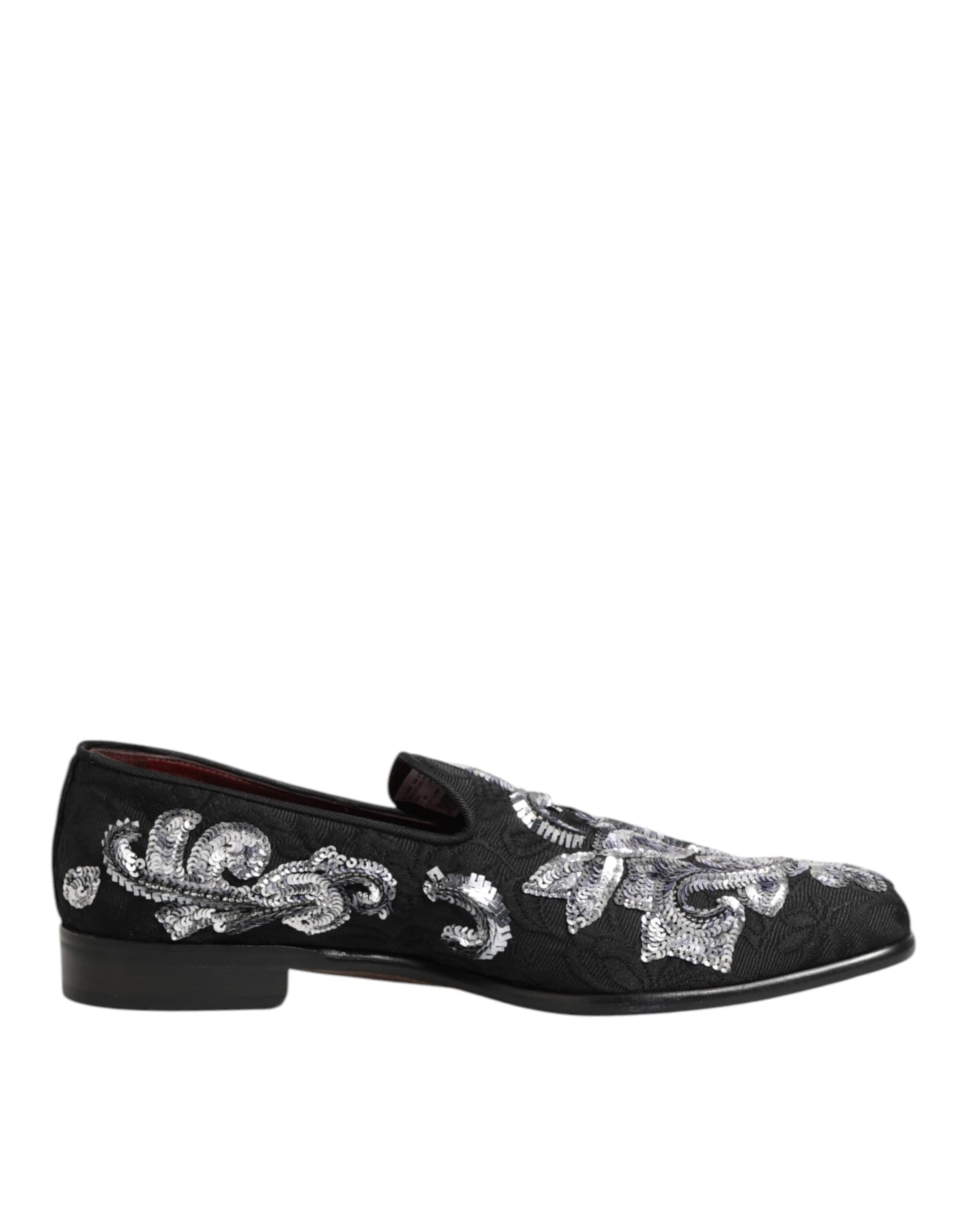 Dolce & Gabbana Black Silver Sequined Loafers Men Dress Shoes - 7