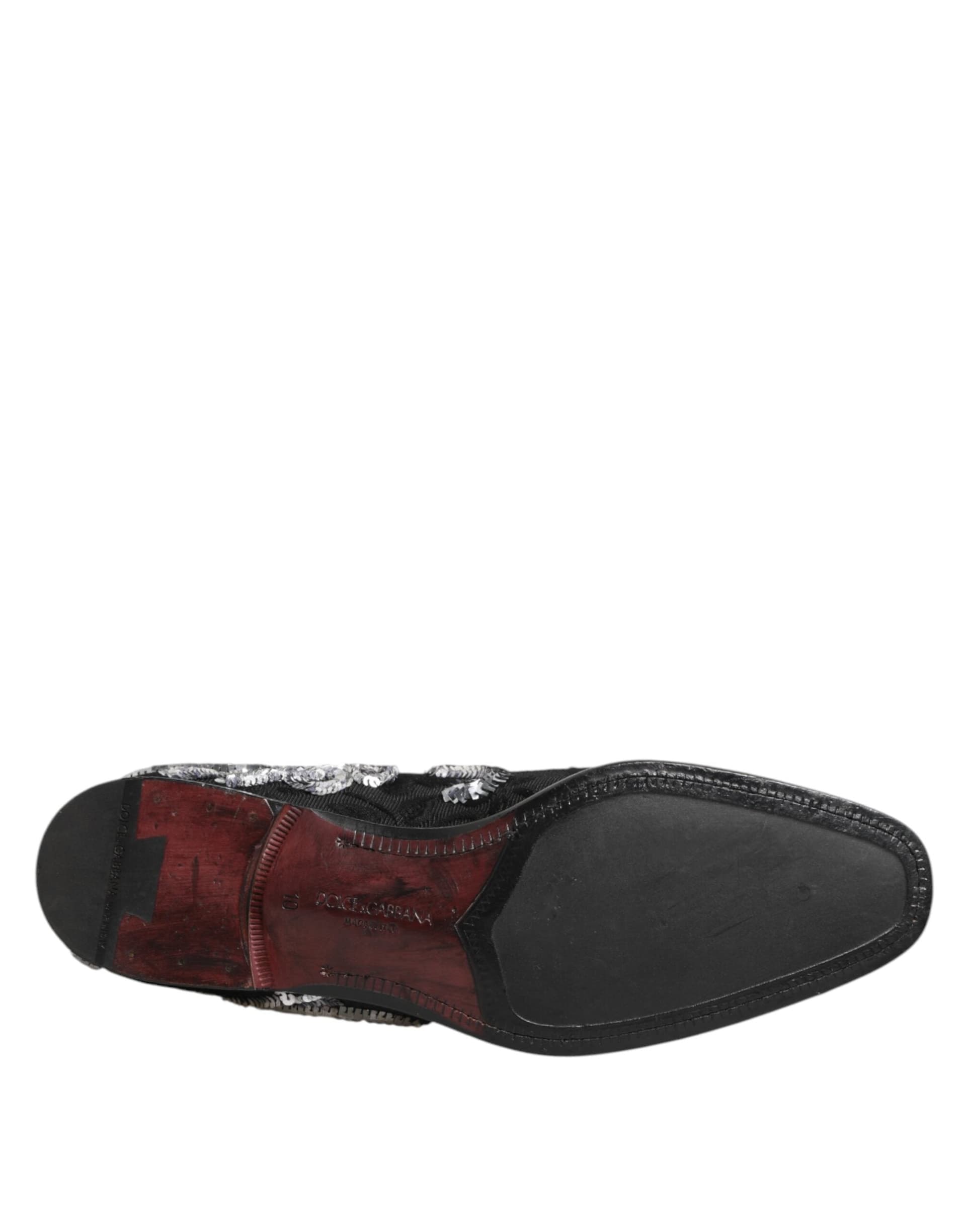 Dolce & Gabbana Black Silver Sequined Loafers Men Dress Shoes - 8