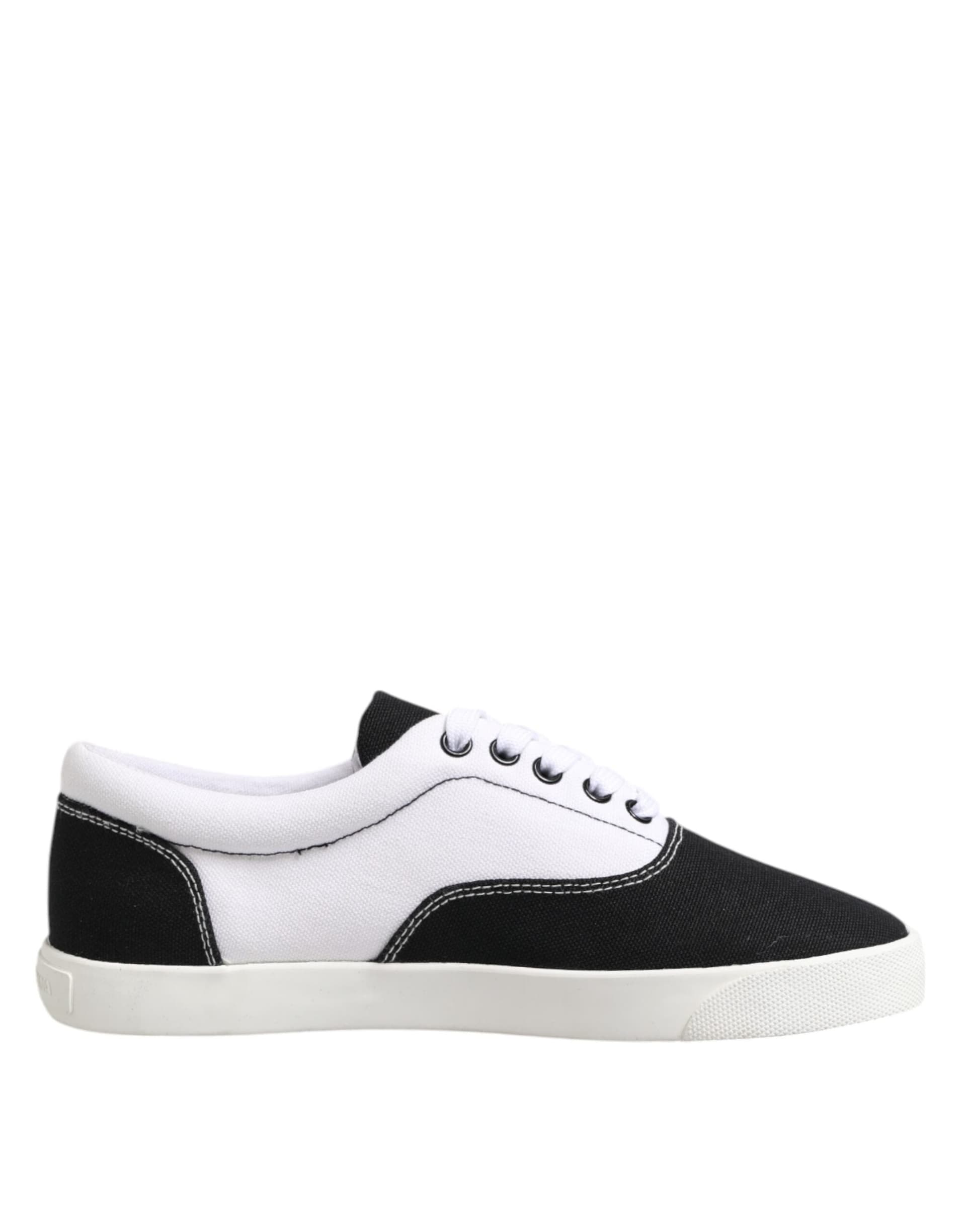 Dolce & Gabbana Black Cotton Canvas Lace Up Men Sneakers Shoes - 7