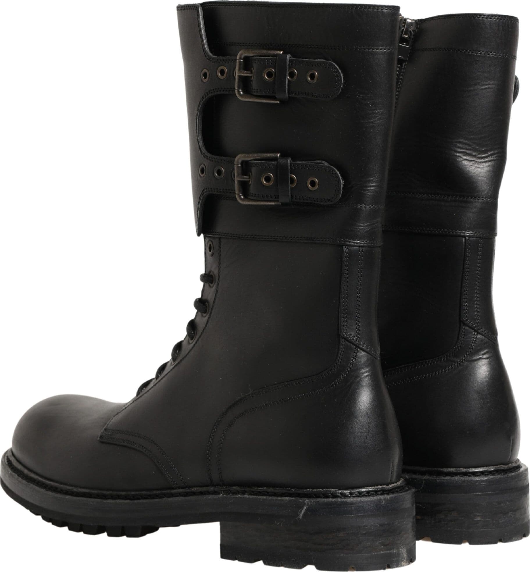 Dolce & Gabbana Black Leather Belted Buckle Combat Boots Shoes - 4