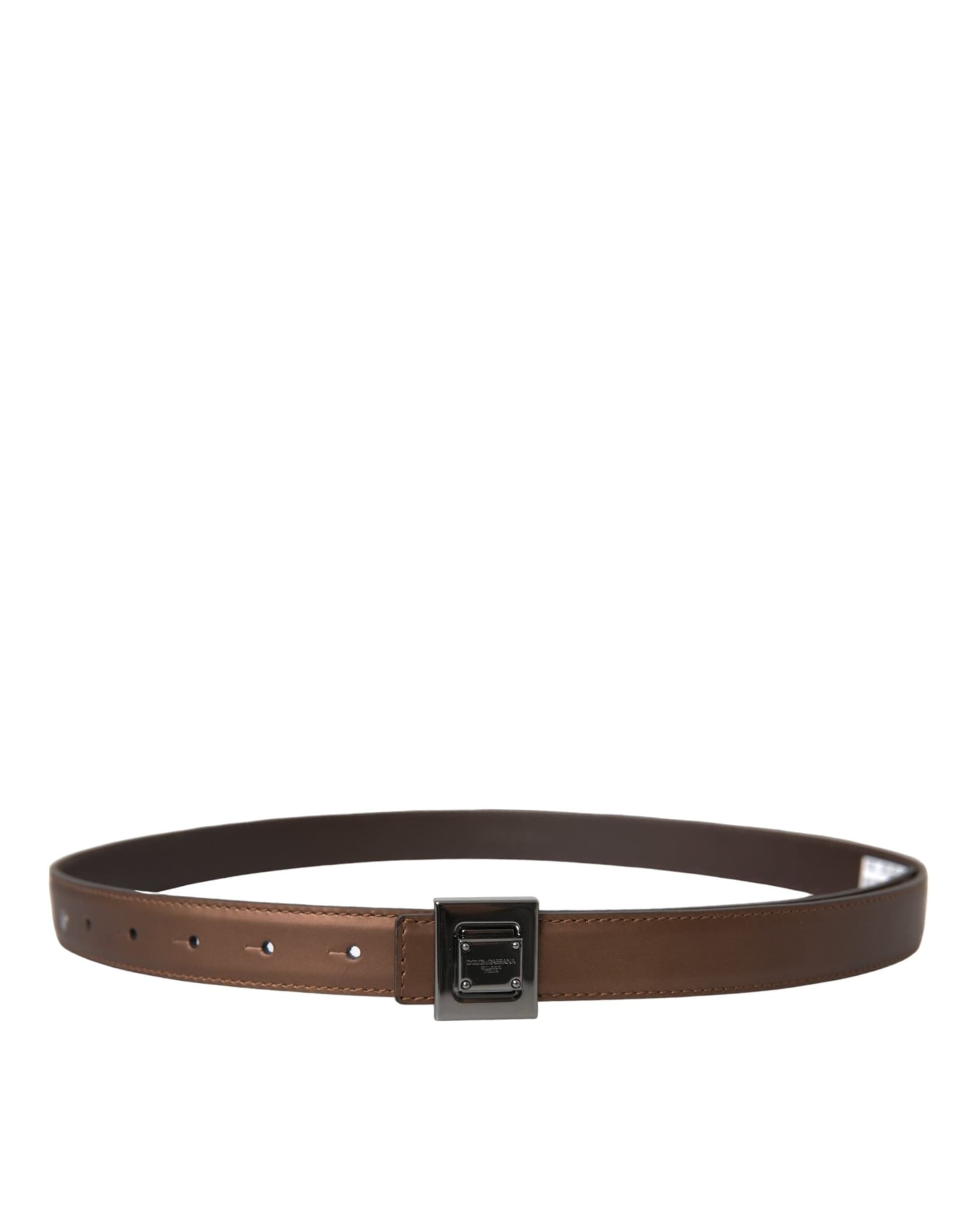 Dolce & Gabbana Bronze Leather Square Metal Buckle Belt - 2