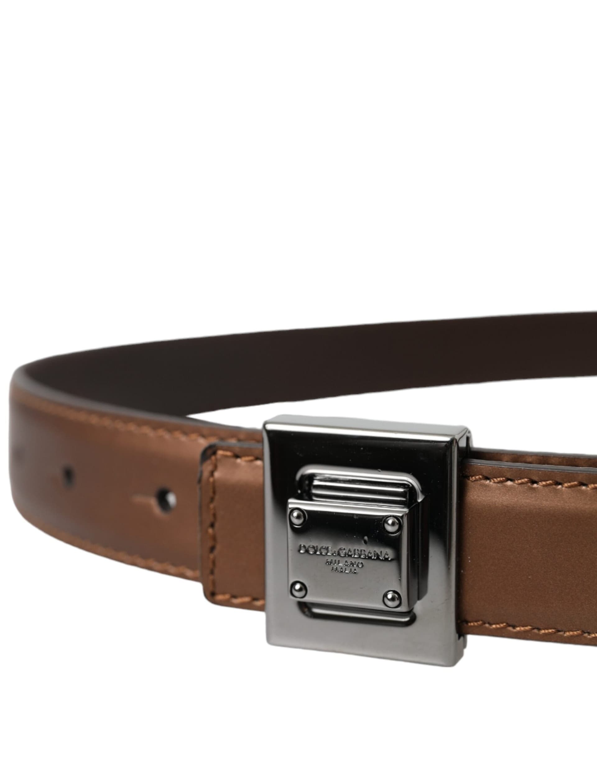 Dolce & Gabbana Bronze Leather Square Metal Buckle Belt - 3