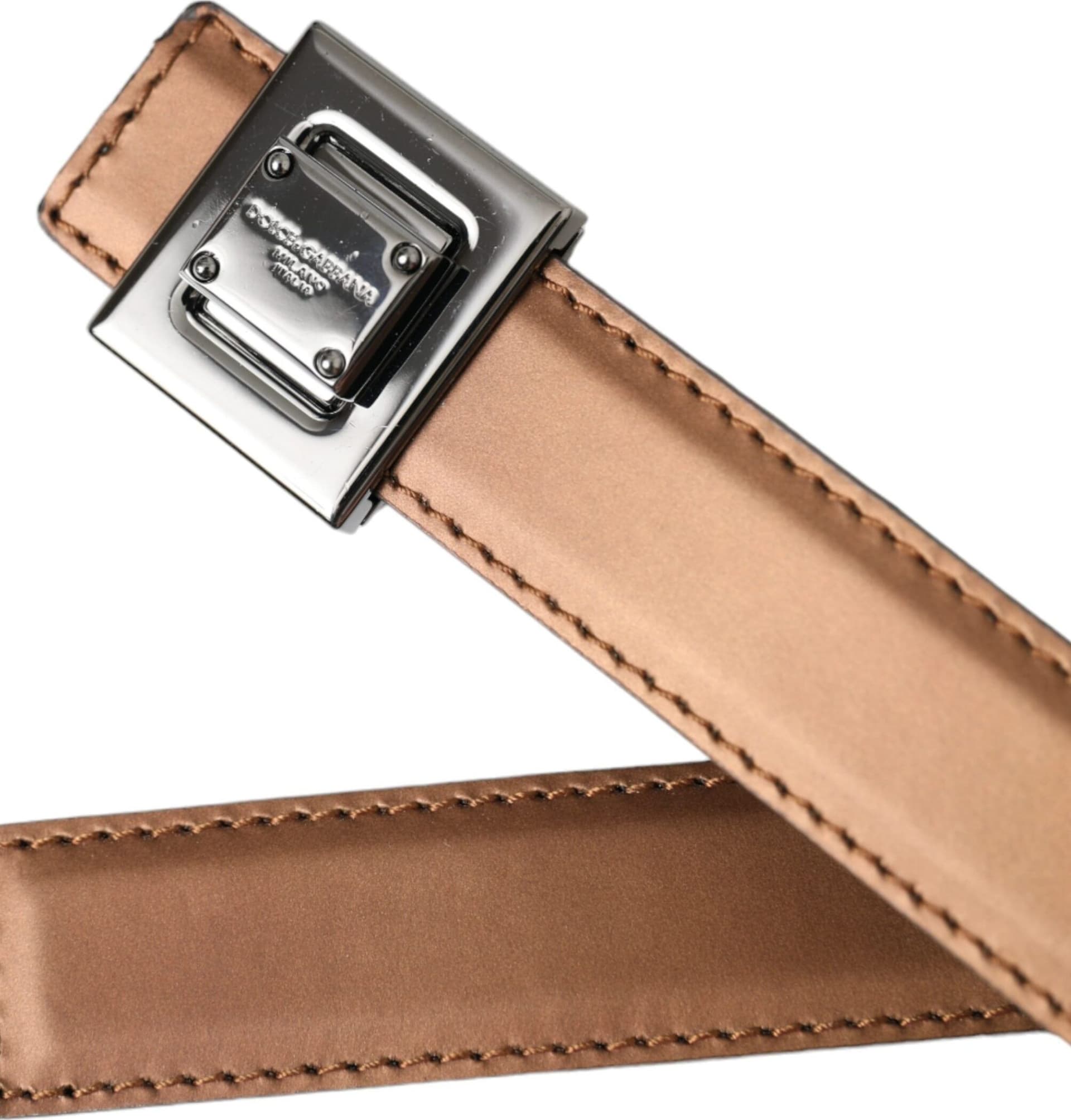 Dolce & Gabbana Bronze Leather Square Metal Buckle Belt - 4