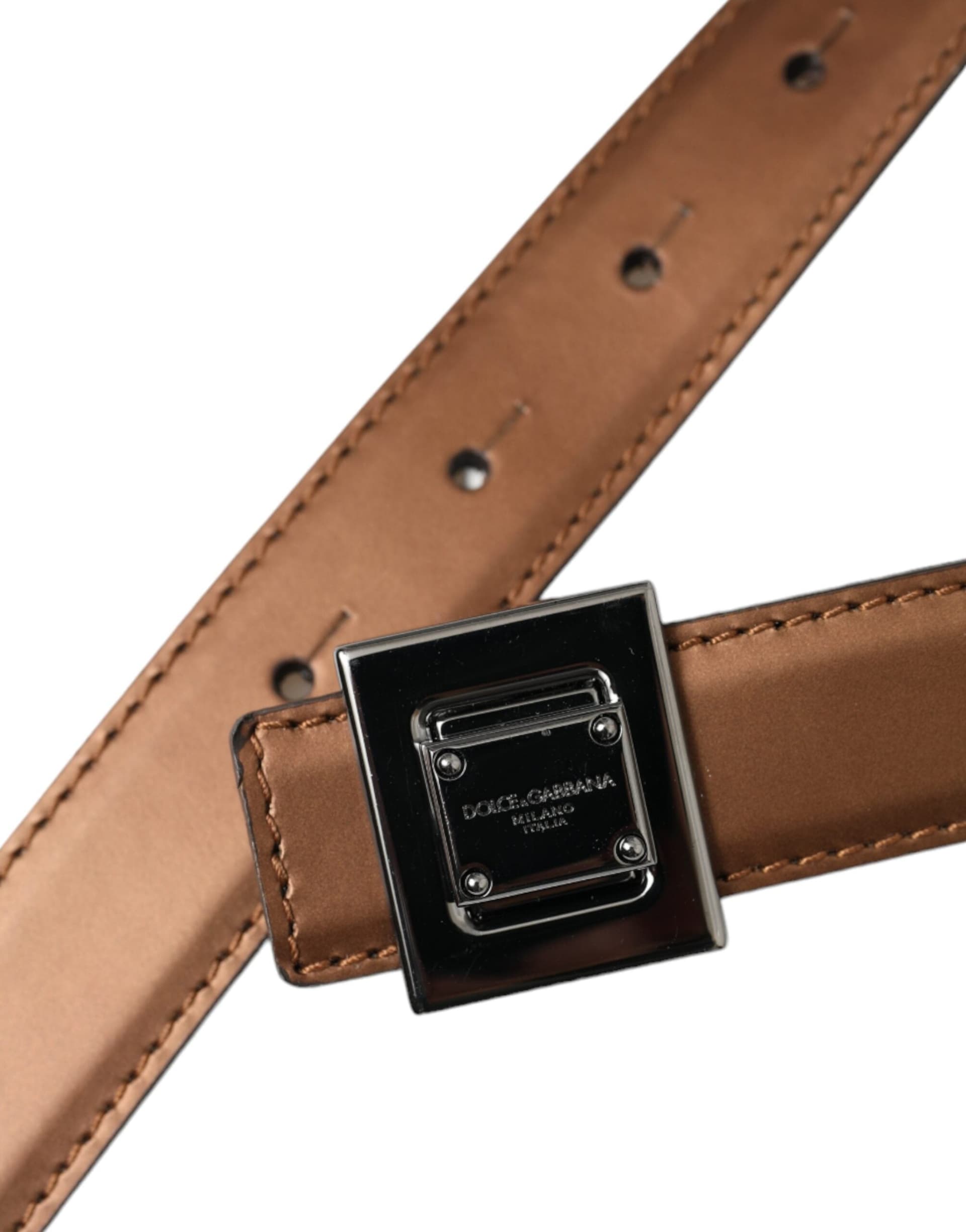 Dolce & Gabbana Bronze Leather Square Metal Buckle Belt - 5